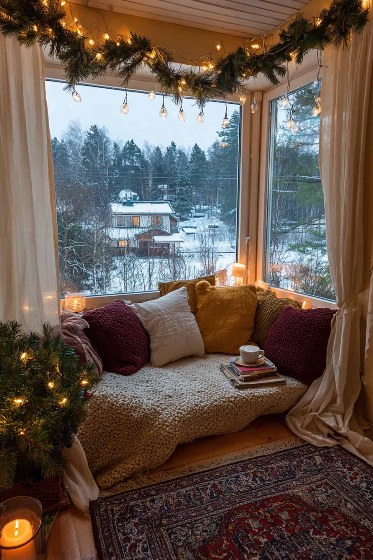 Cozy Reading Nook by Christmas Window