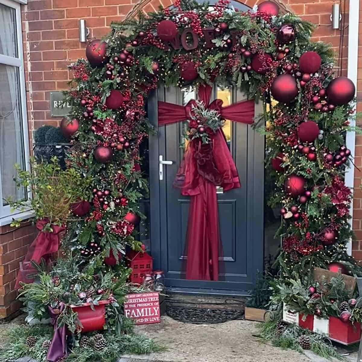 Deep Burgundy Christmas Door Design