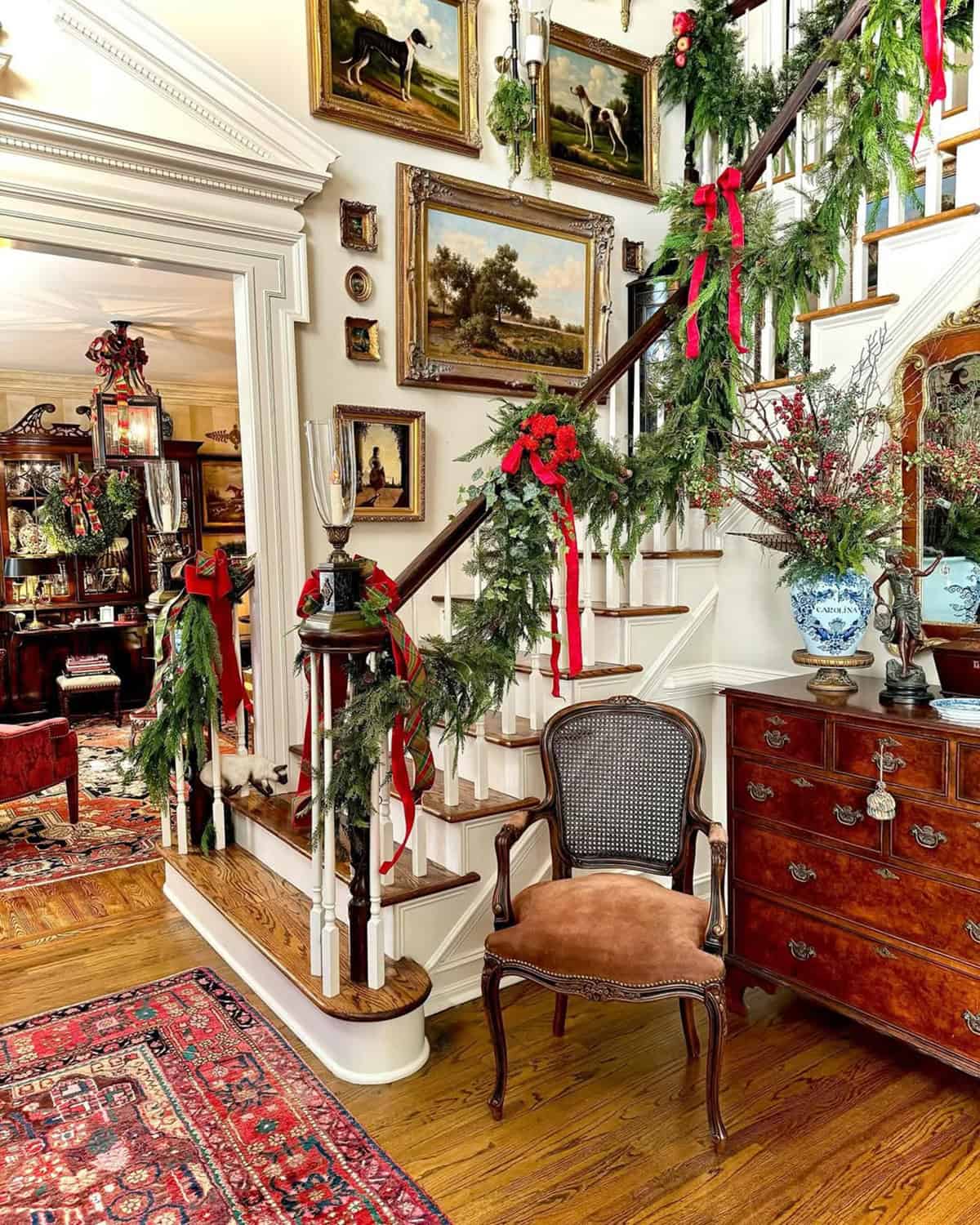 Deep Green Garland Framing Antique Artwork
