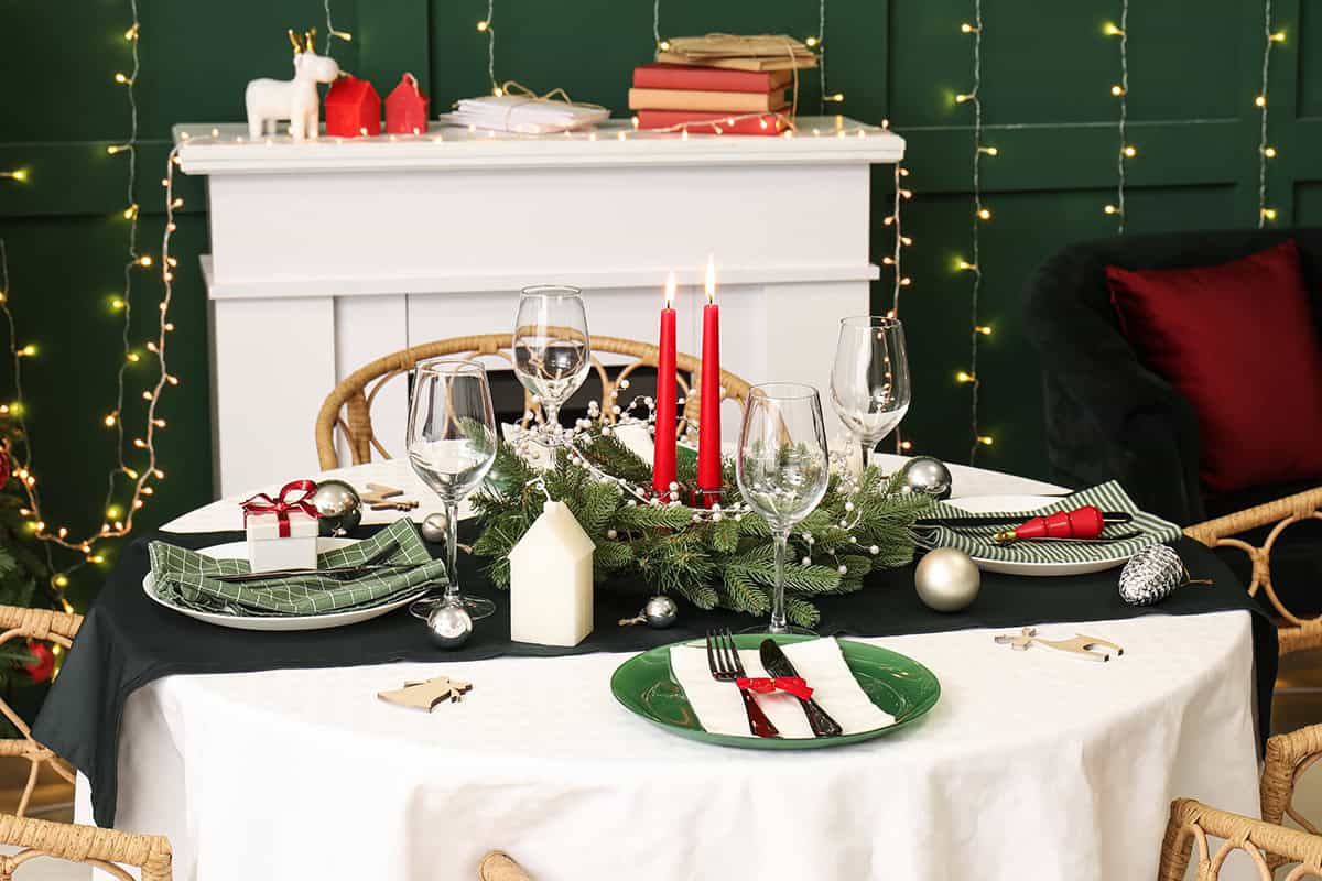 Evergreen Wreath on a Round Table