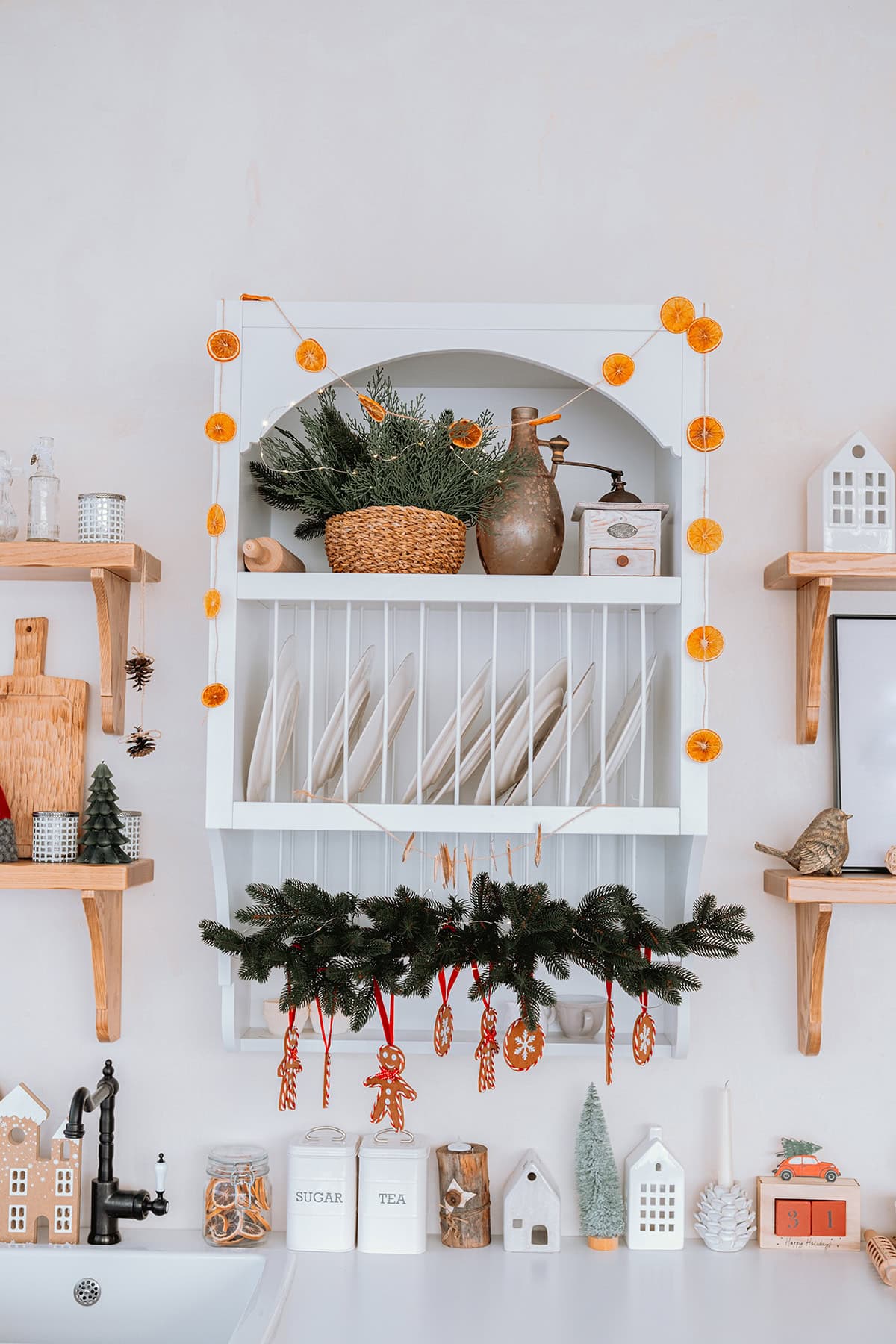 Gingerbread and Greenery Shelf Arrangement