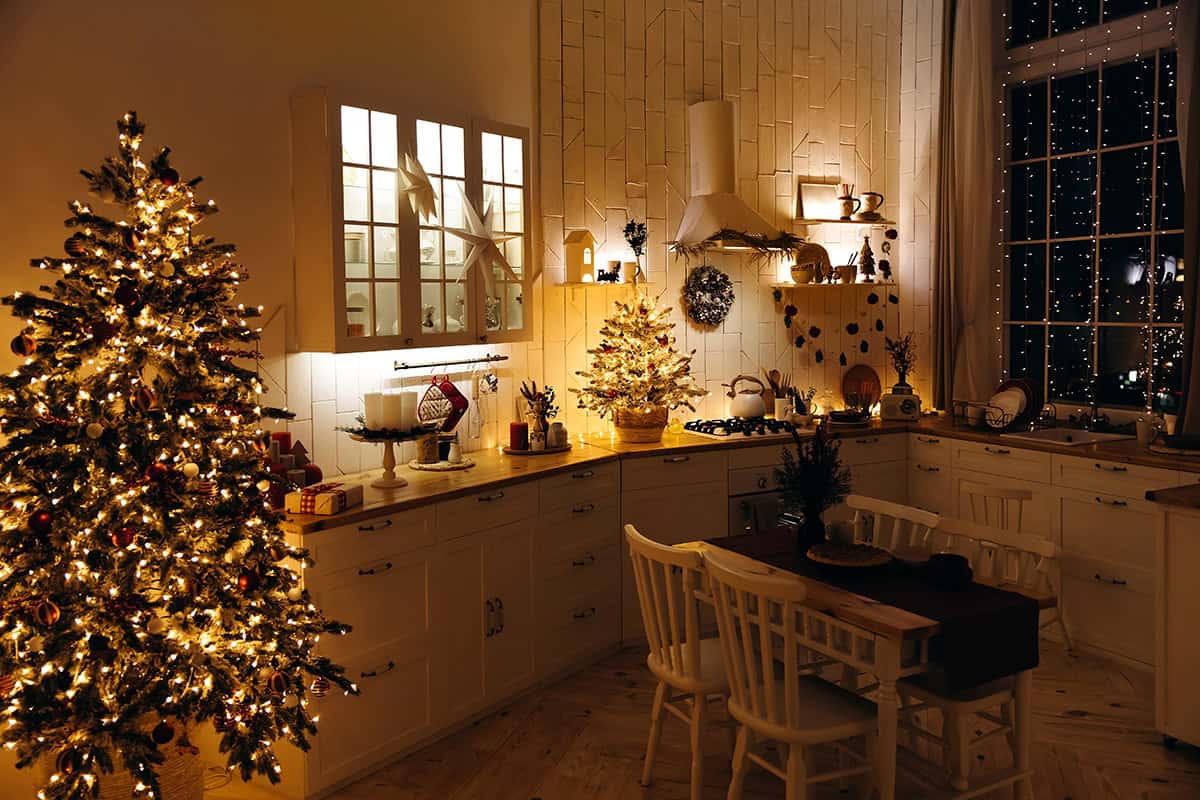 Golden Glow Christmas Kitchen Evening