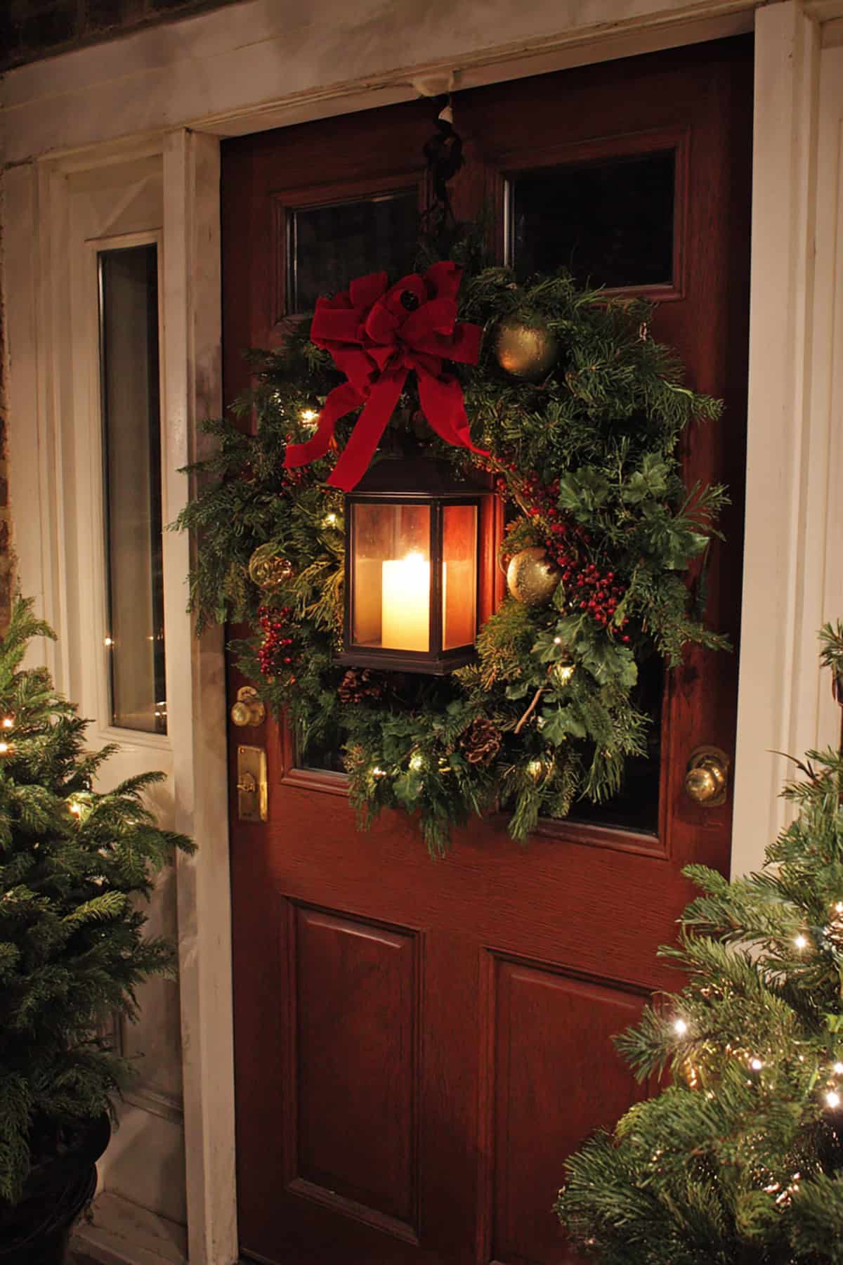Lantern Surrounded by Green Wreath