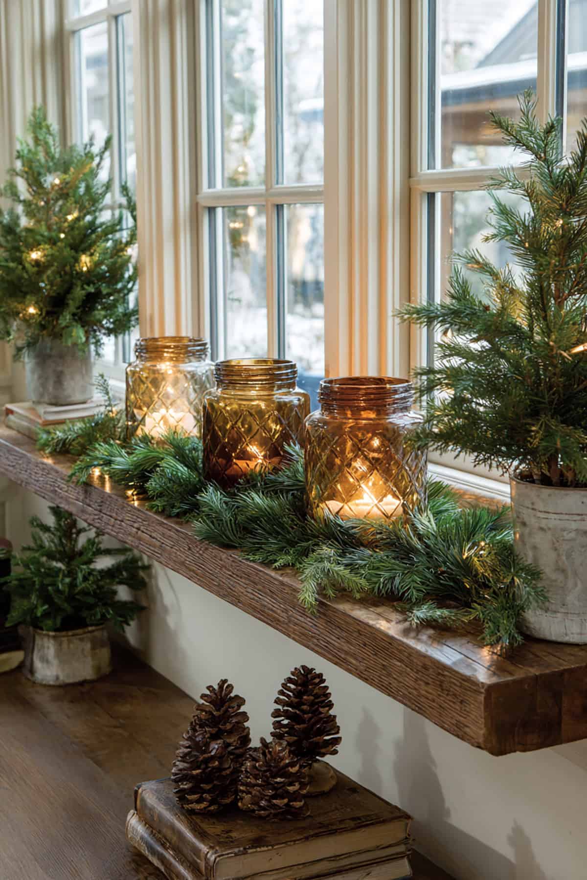 Layered Evergreen Shelf Display