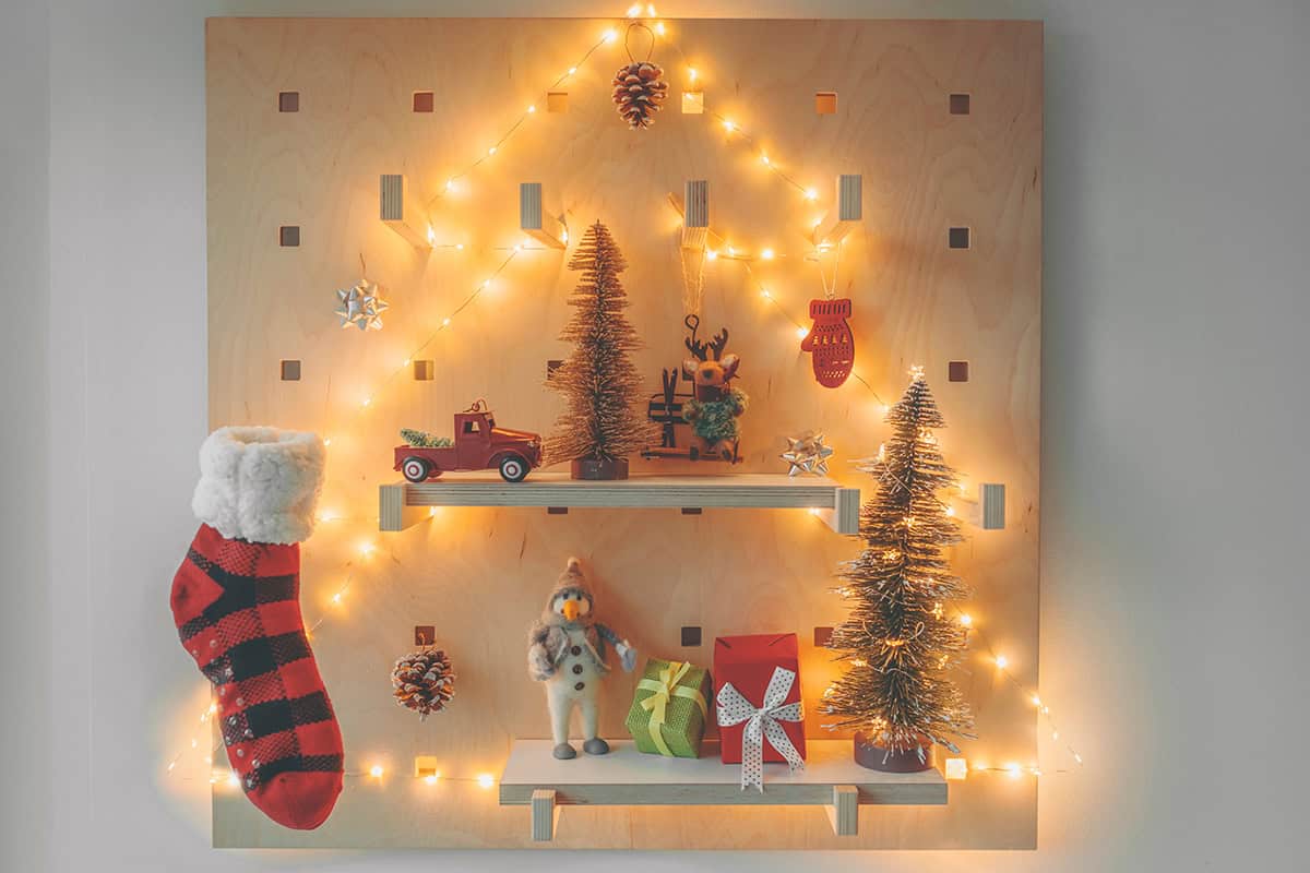 Light Outline Tree Concept on a Pegboard Shelf
