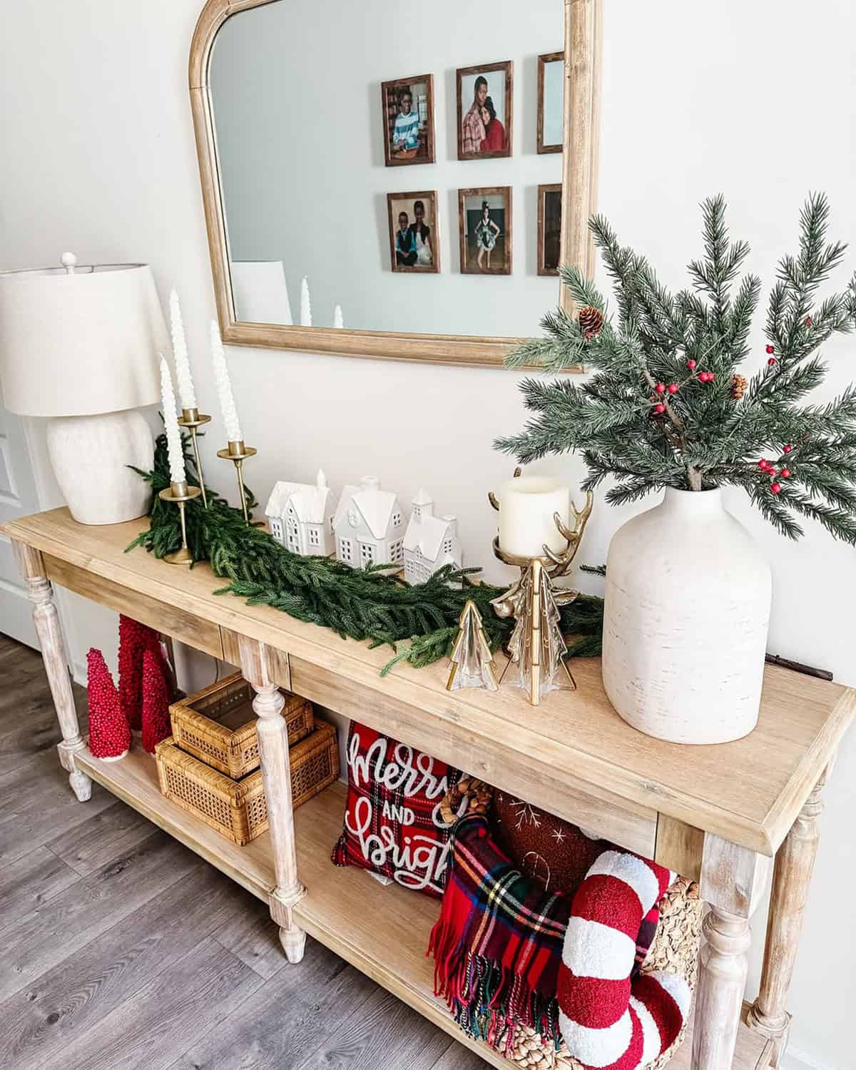 Light Wood Console with Touches of Green