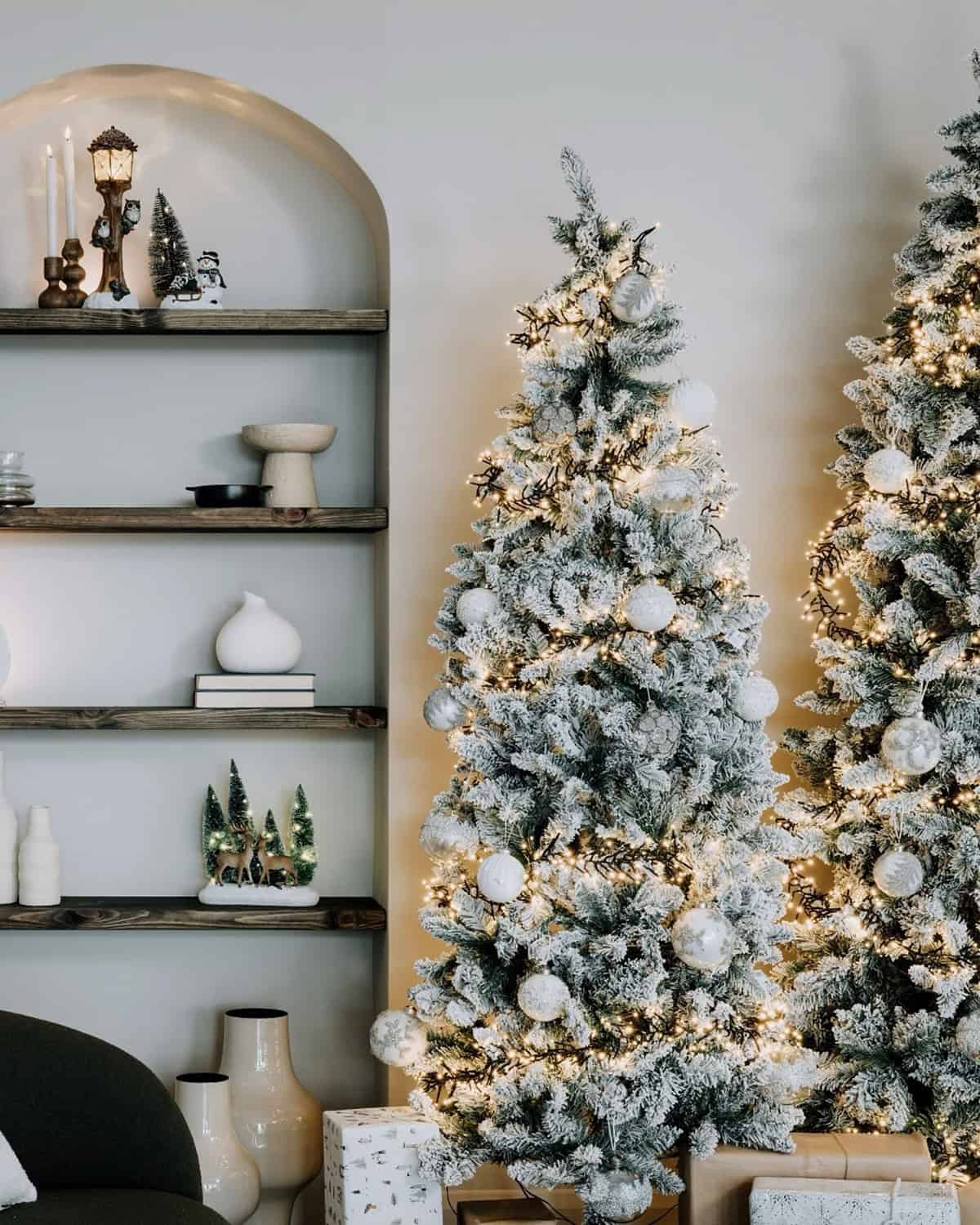 Pair of Flocked White Trees