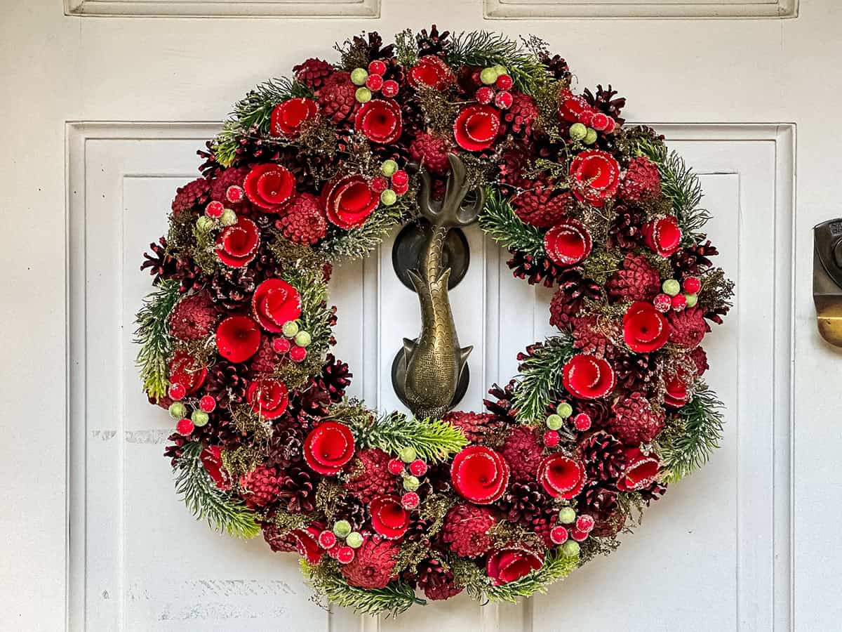 Pinecone and Red Accent Wreath