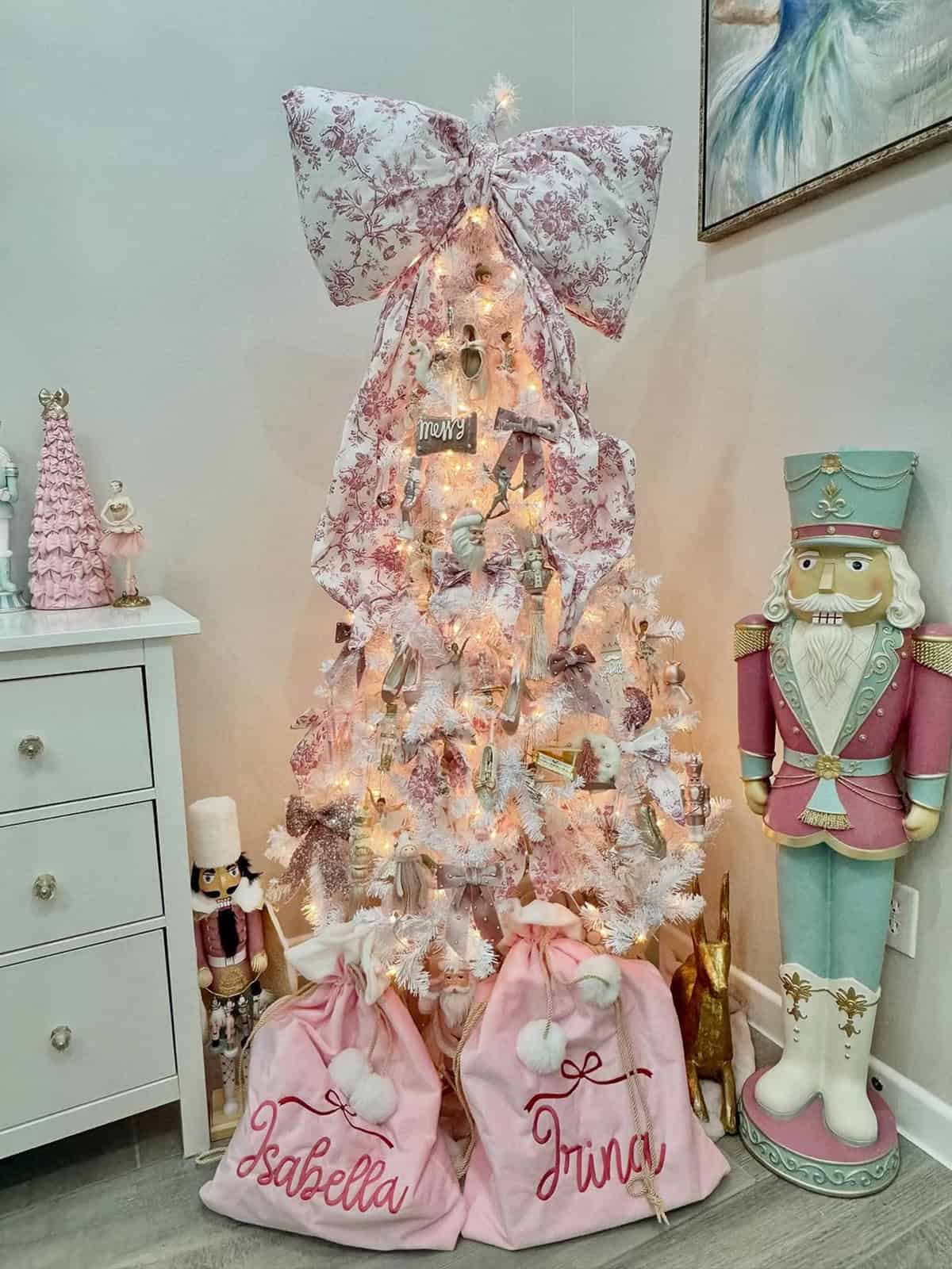 Pink Toile Wrapped White Tree
