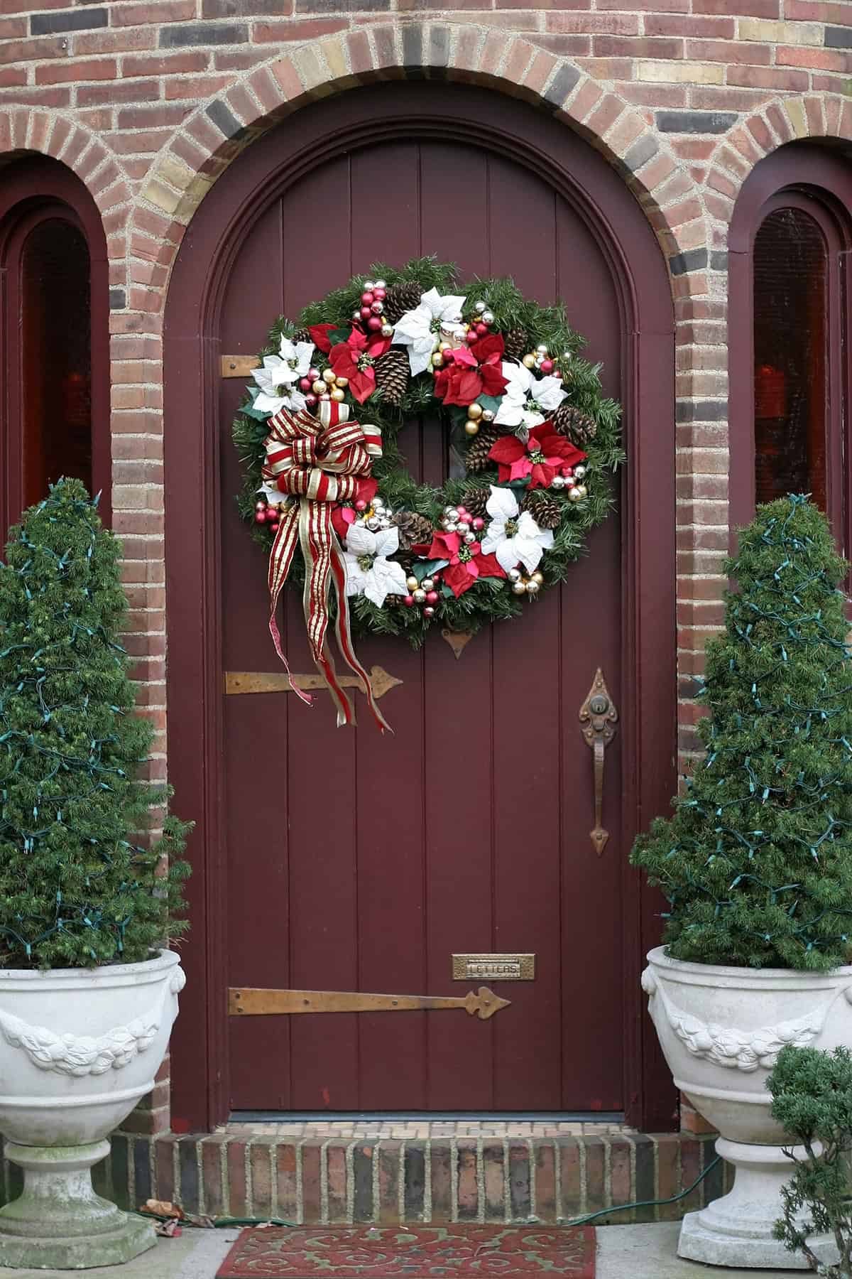 Poinsettia Elegance on a Deep Red Door