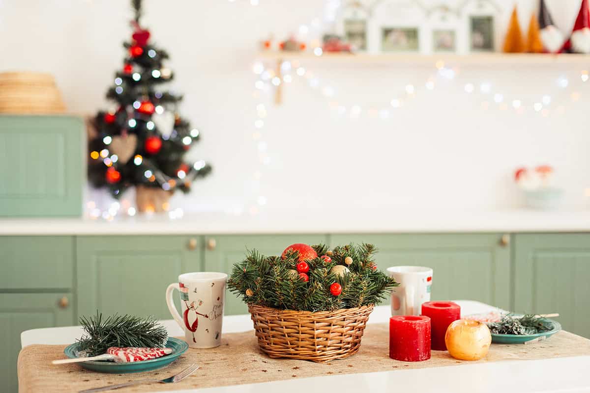 Red Candles and Wicker Basket Centerpiece