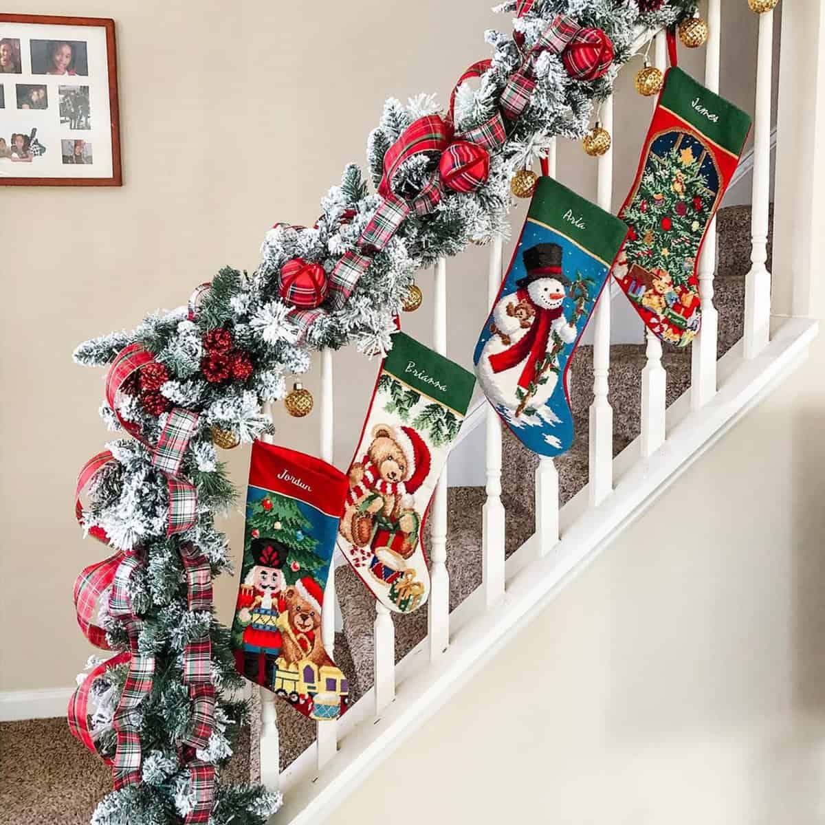 Red Plaid Garland with Personalized Stockings
