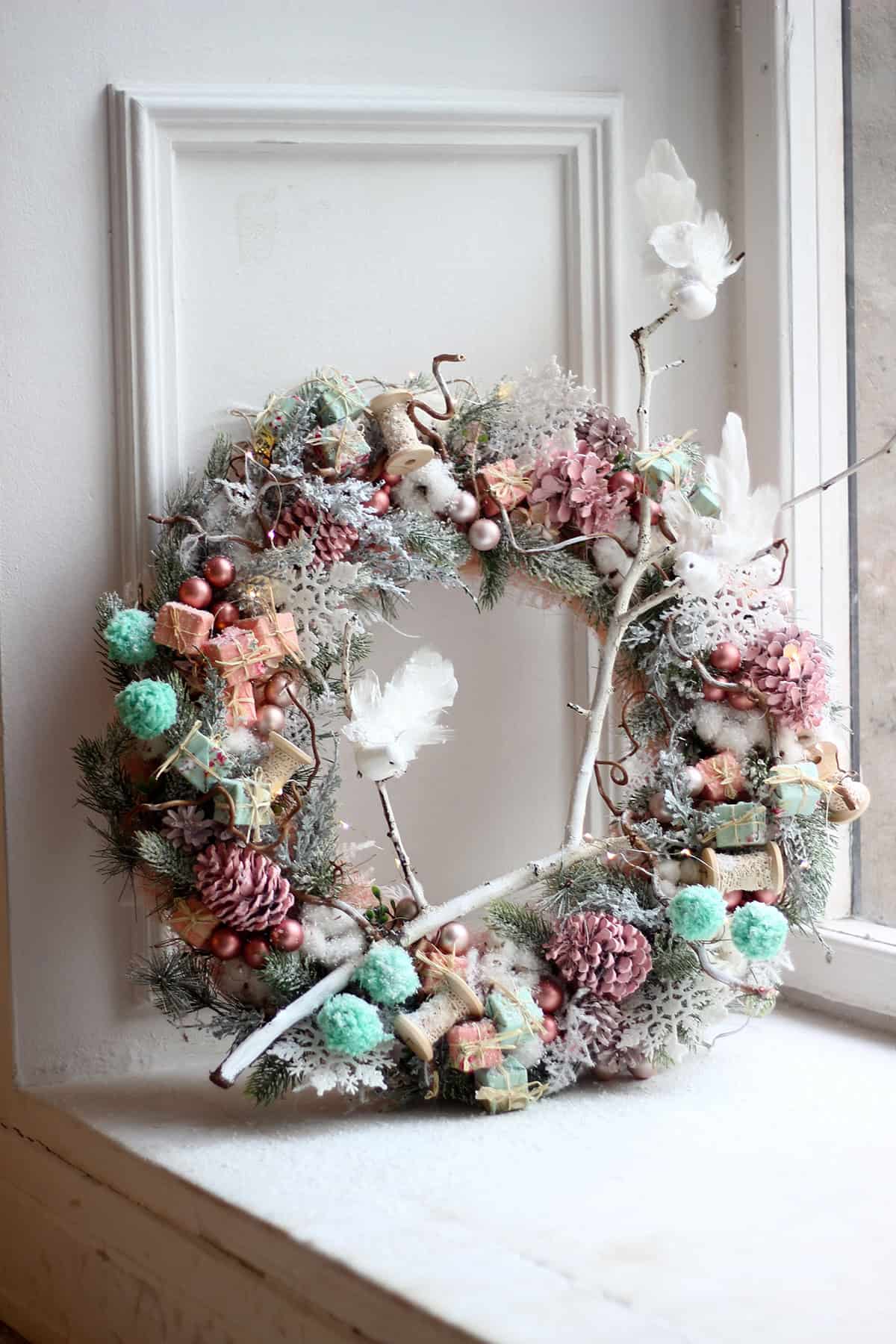 Romantic Pastel Wreath with Birds
