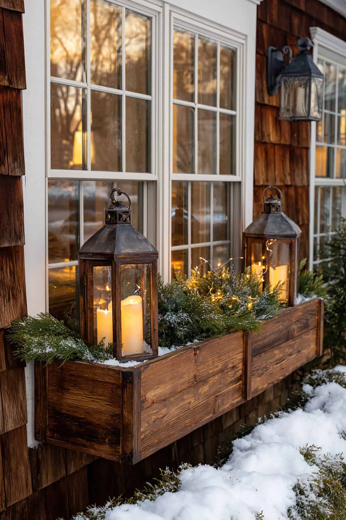 Rustic Lantern Window Box