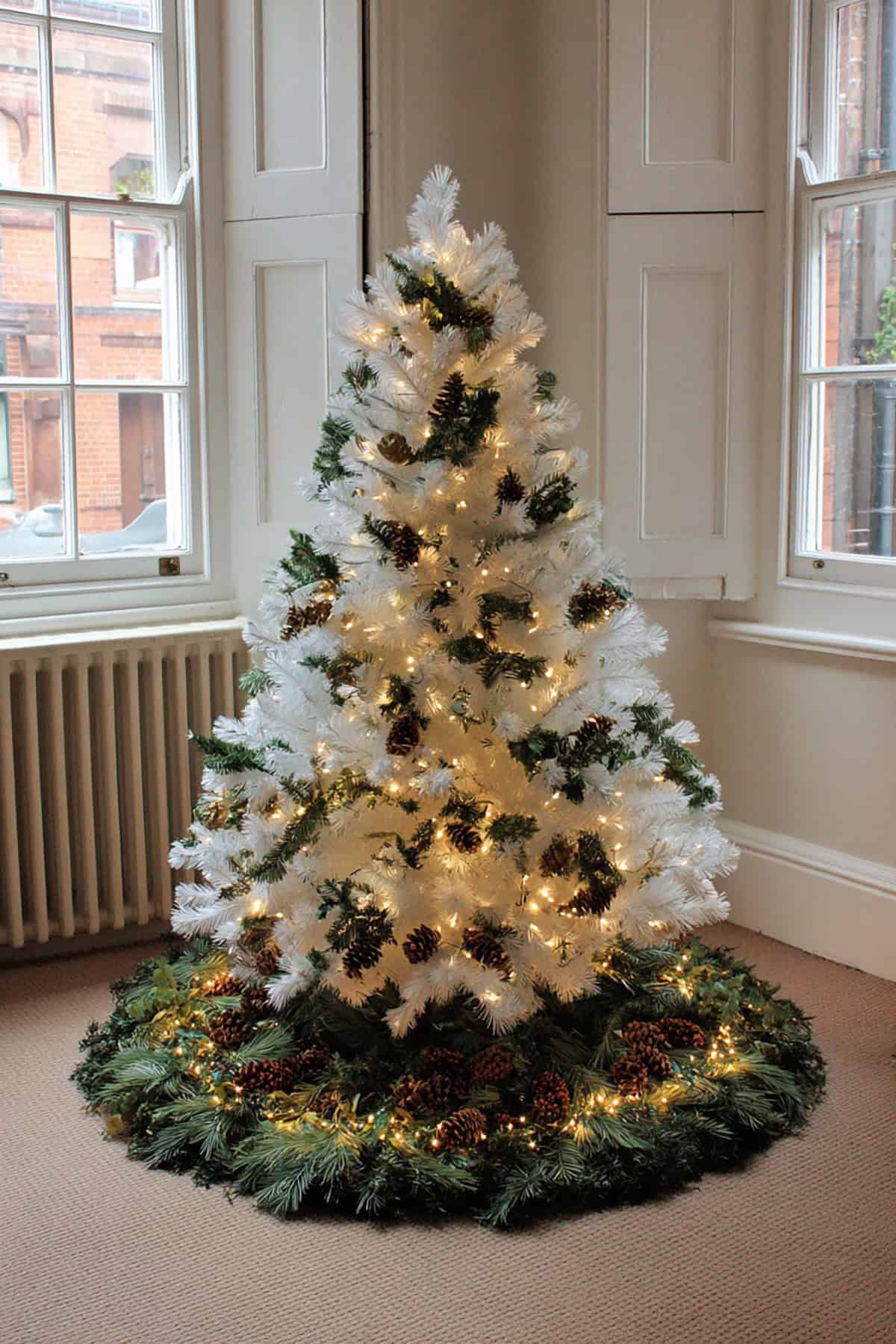 Snowy Tree with Pinecone Base