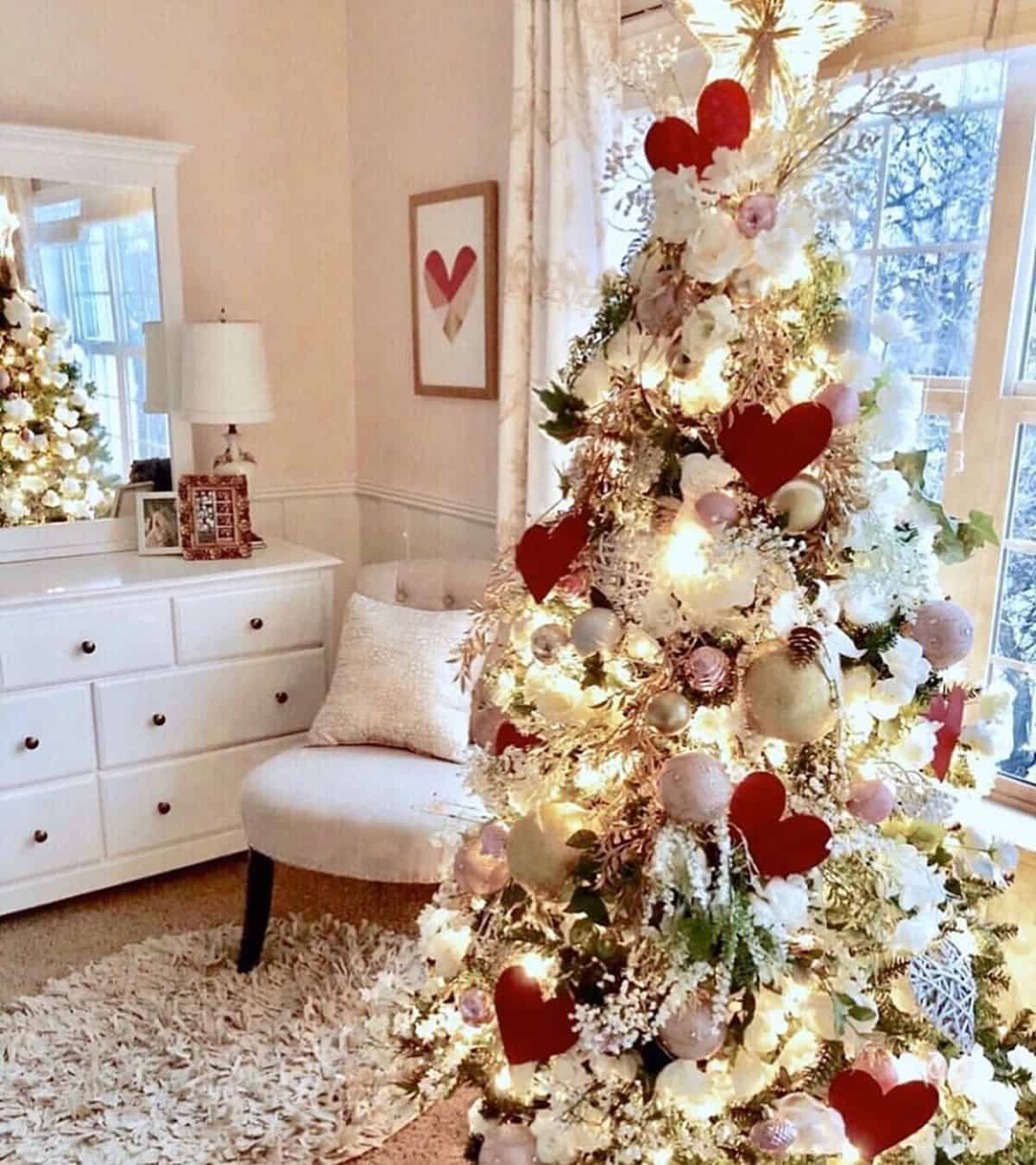 White Tree with Hearts and Florals