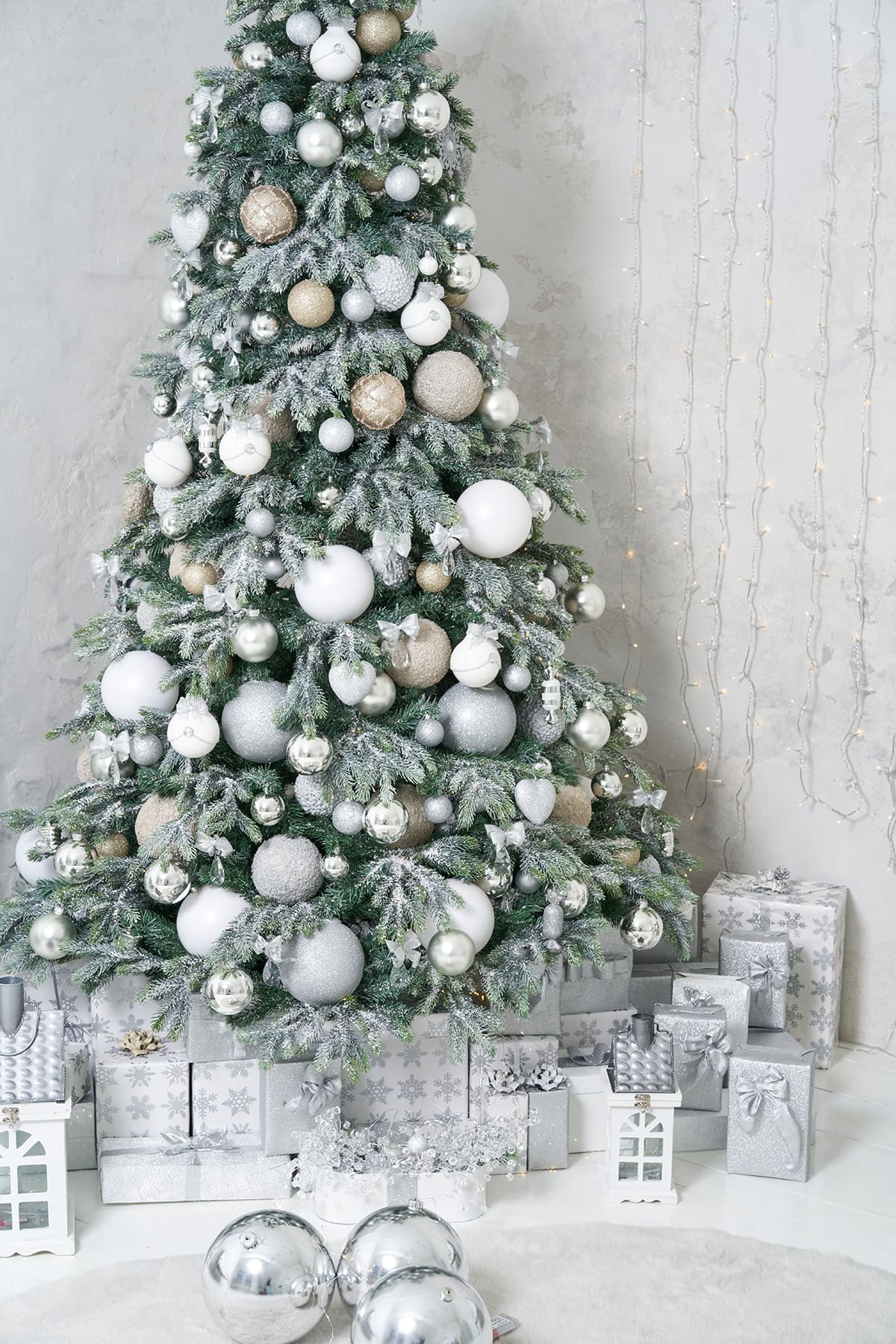 White Tree with Oversized Metallic Ornaments