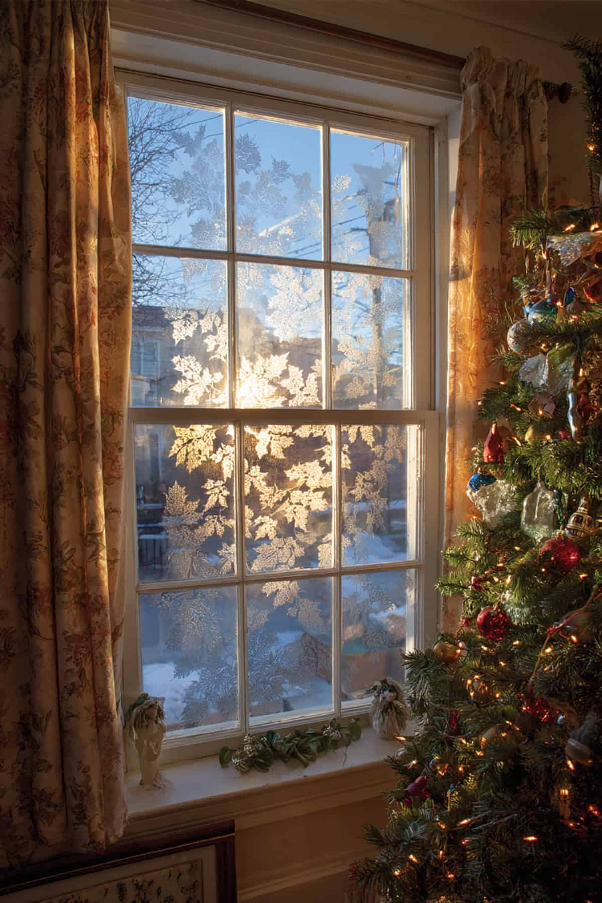 Window with Faux Snow Spray