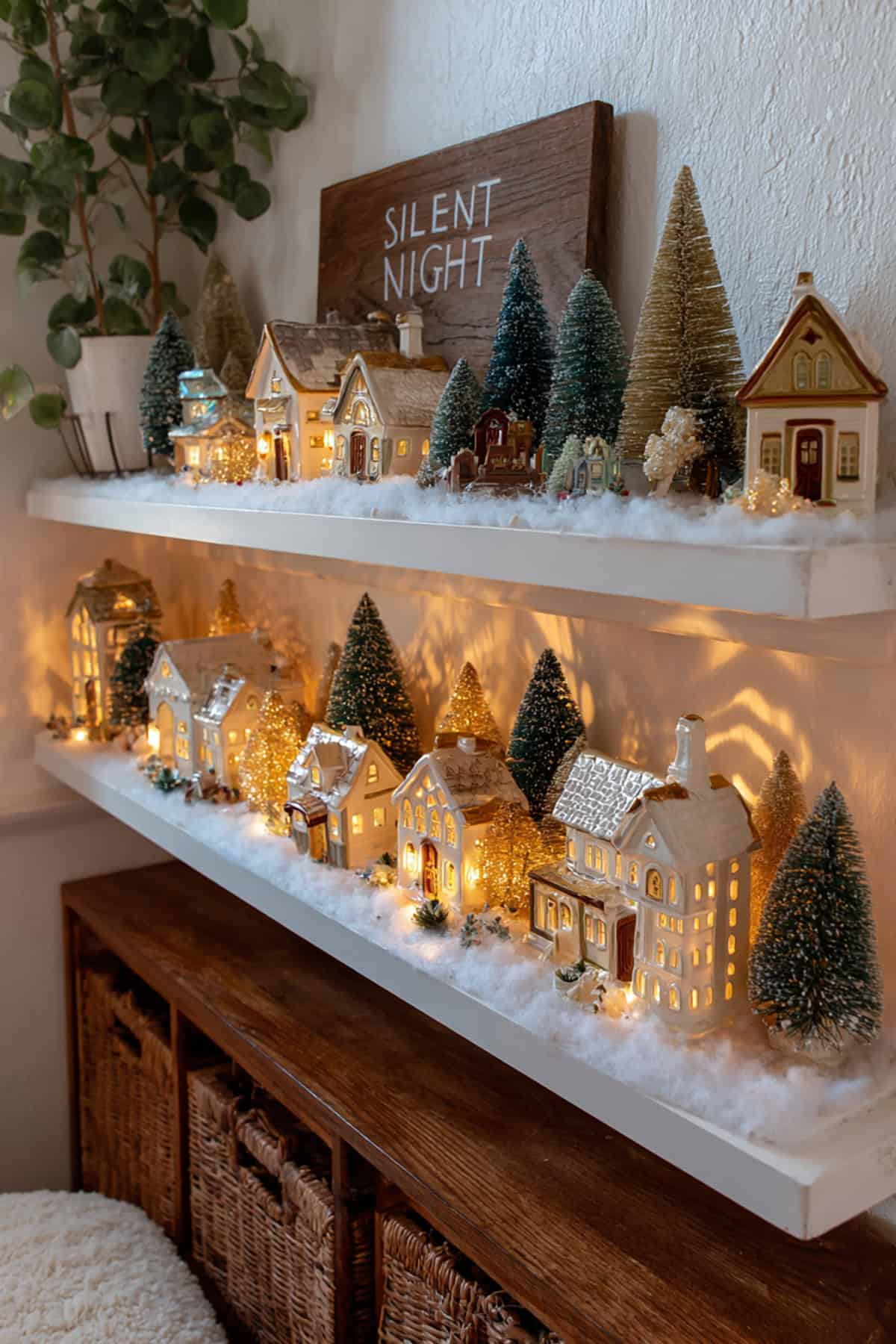 Winter Village on Two Floating Shelves