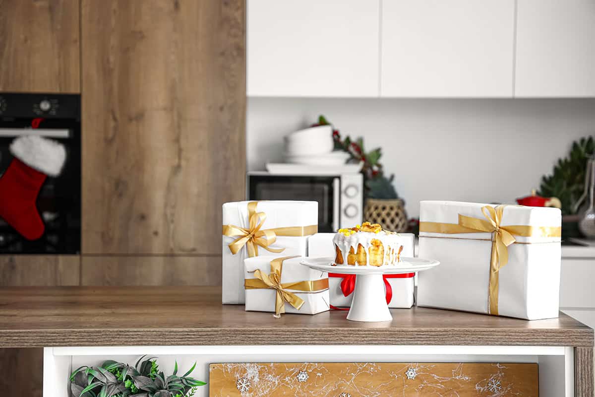 Wrapped Gifts Beside the Cake