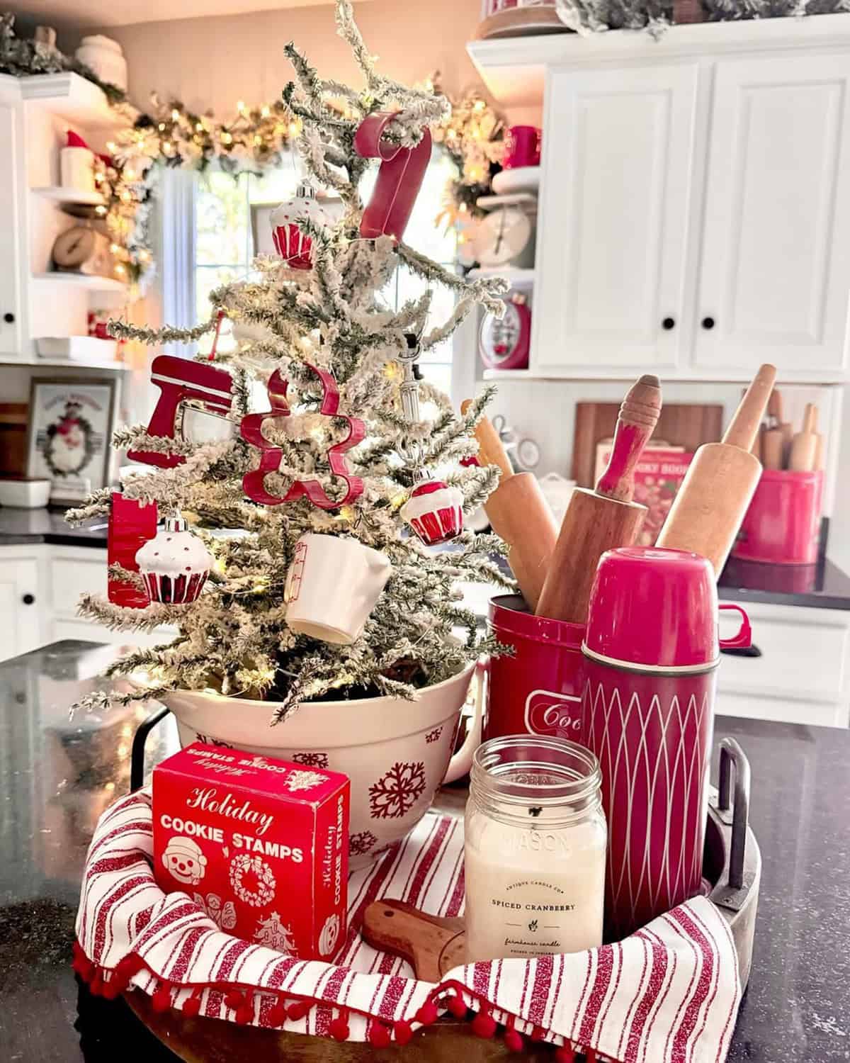 Baking Themed Christmas Tray with Cookie Cutters and Rolling Pins