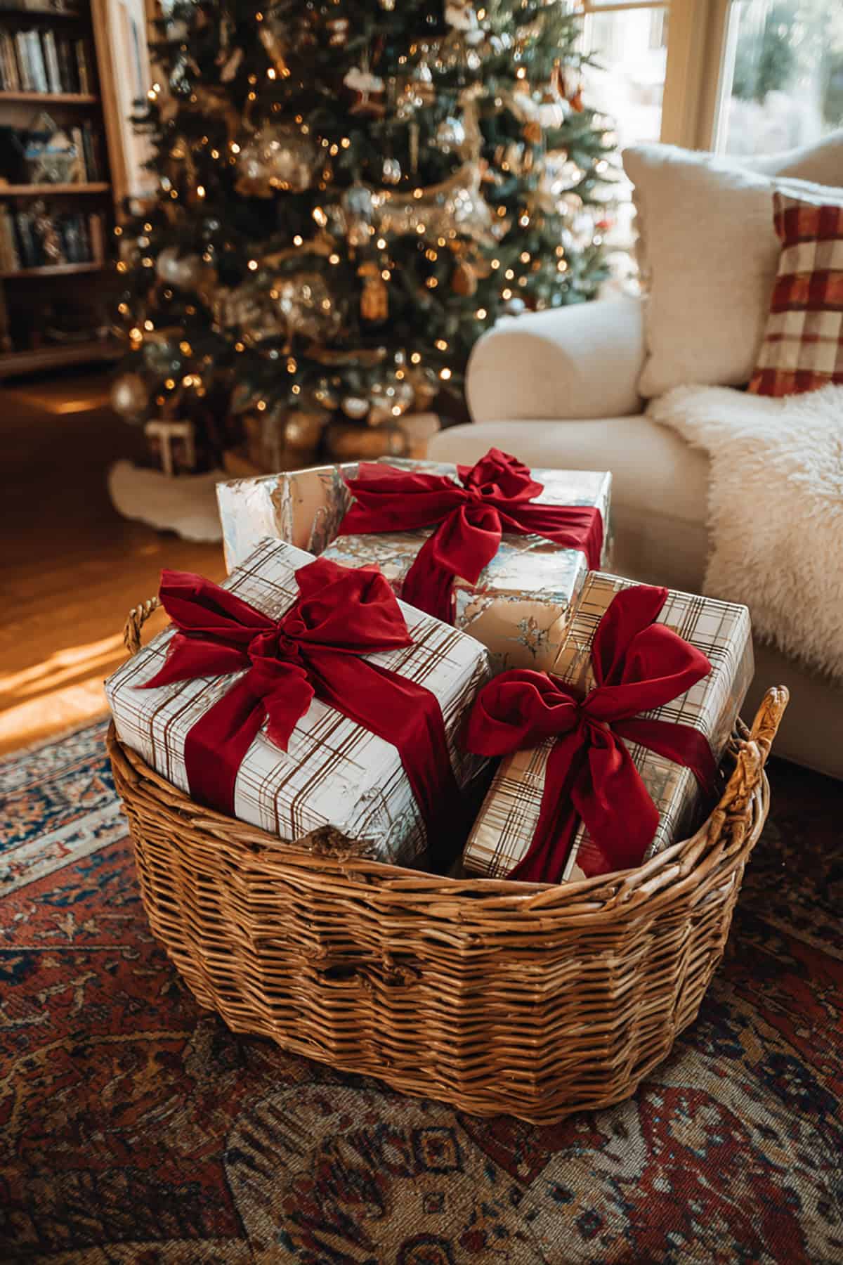 Basket of Wrapped “Faux Gifts”