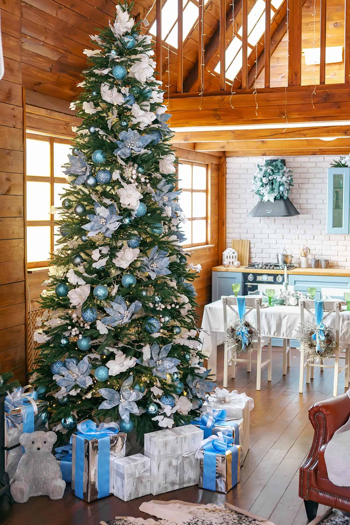 Blue Florals in a Warm Cabin Room