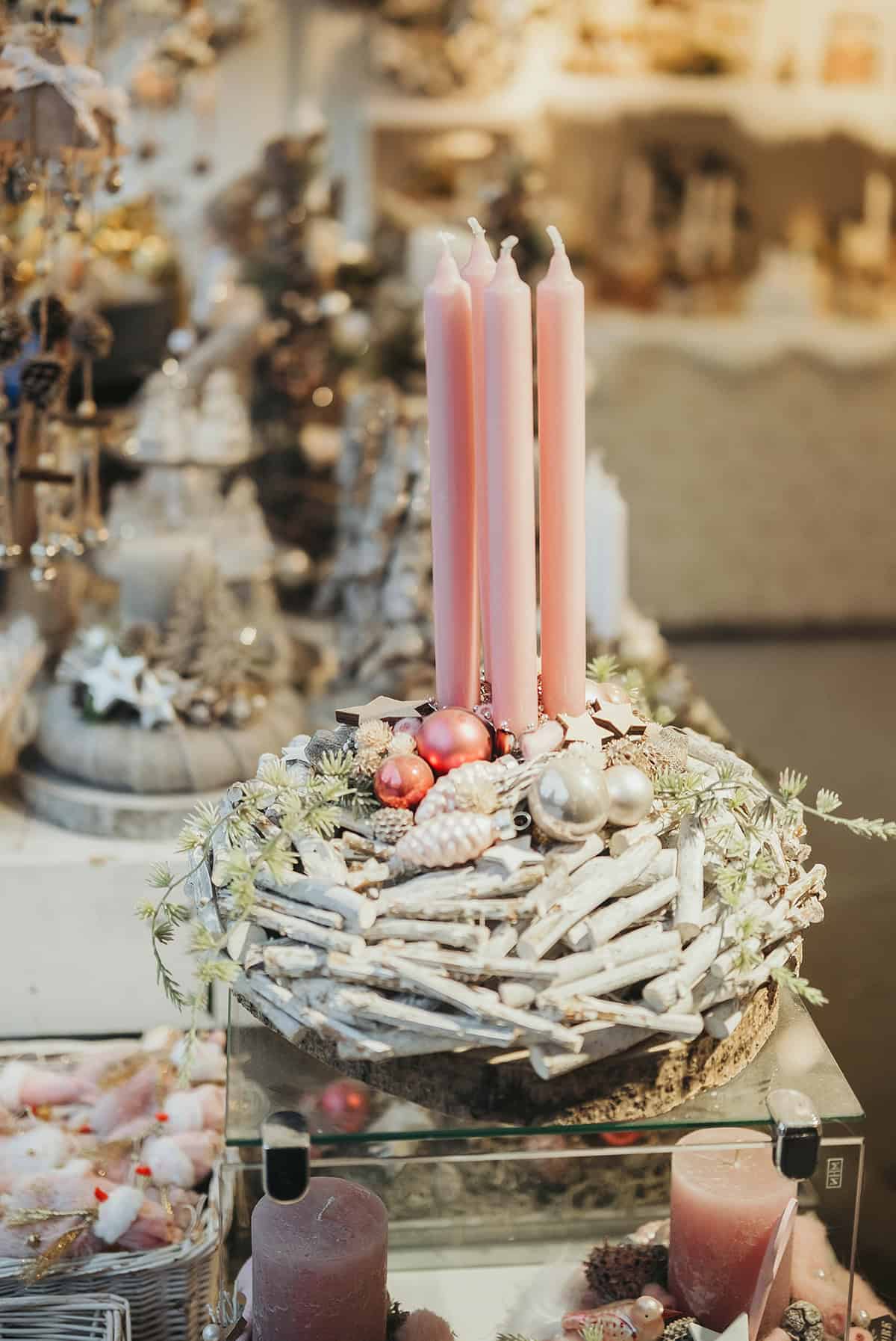 Blush Pink Candle Arrangement with Ornaments