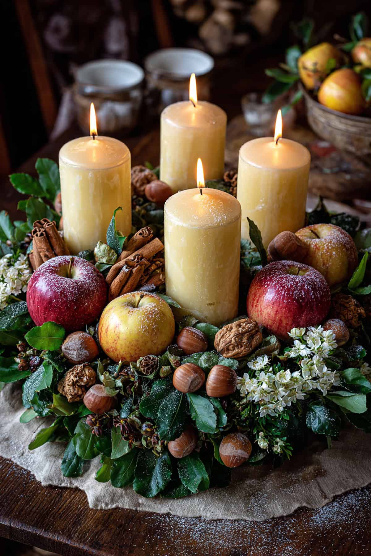 Candle Wreath with Apples and Nuts