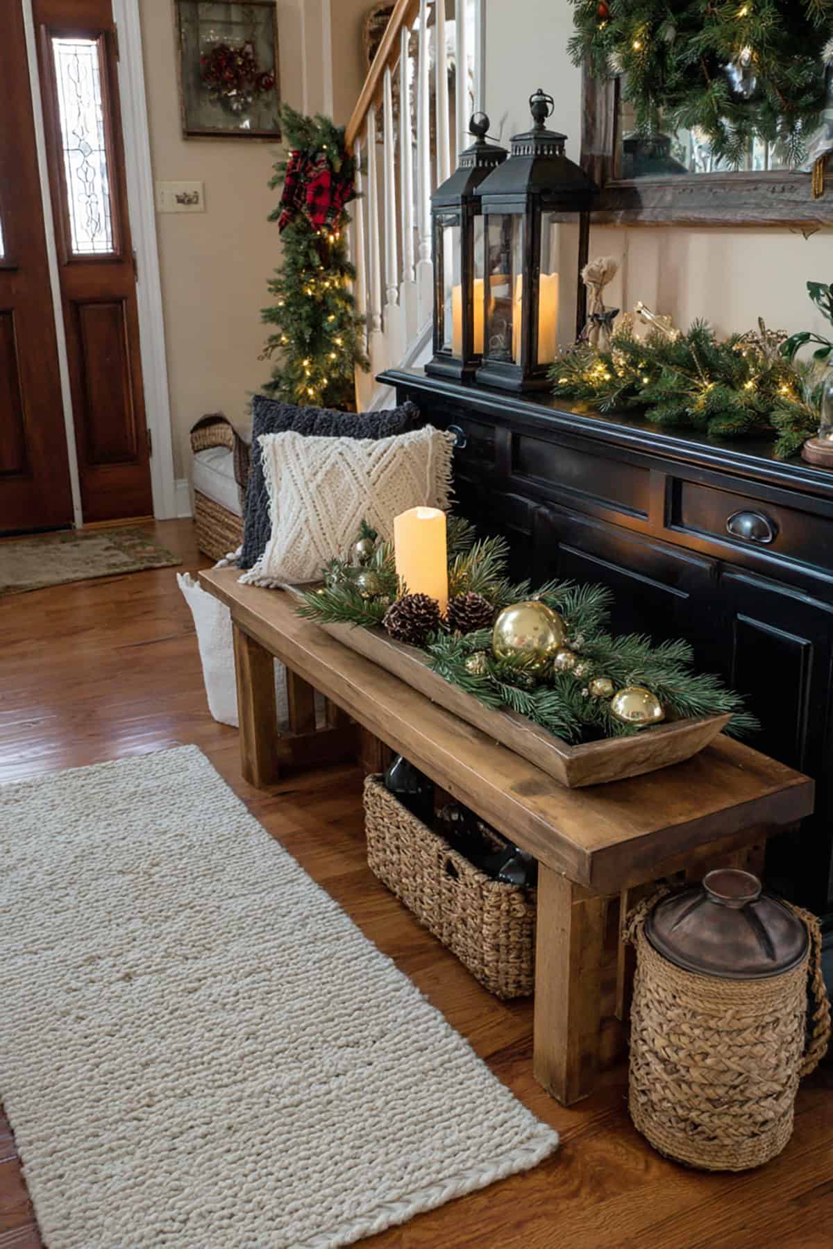 Christmas Entryway Tray with Keys and Greenery