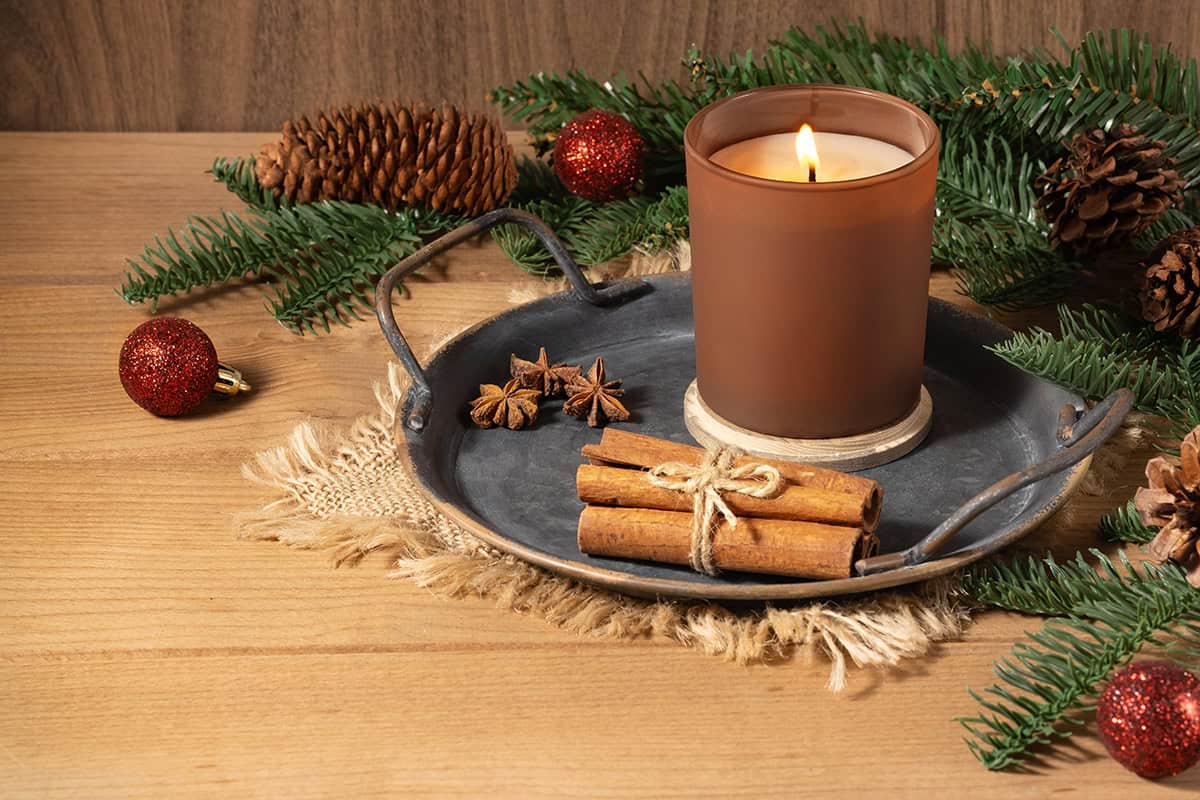 Cinnamon and Candle Tray with Rustic Charm