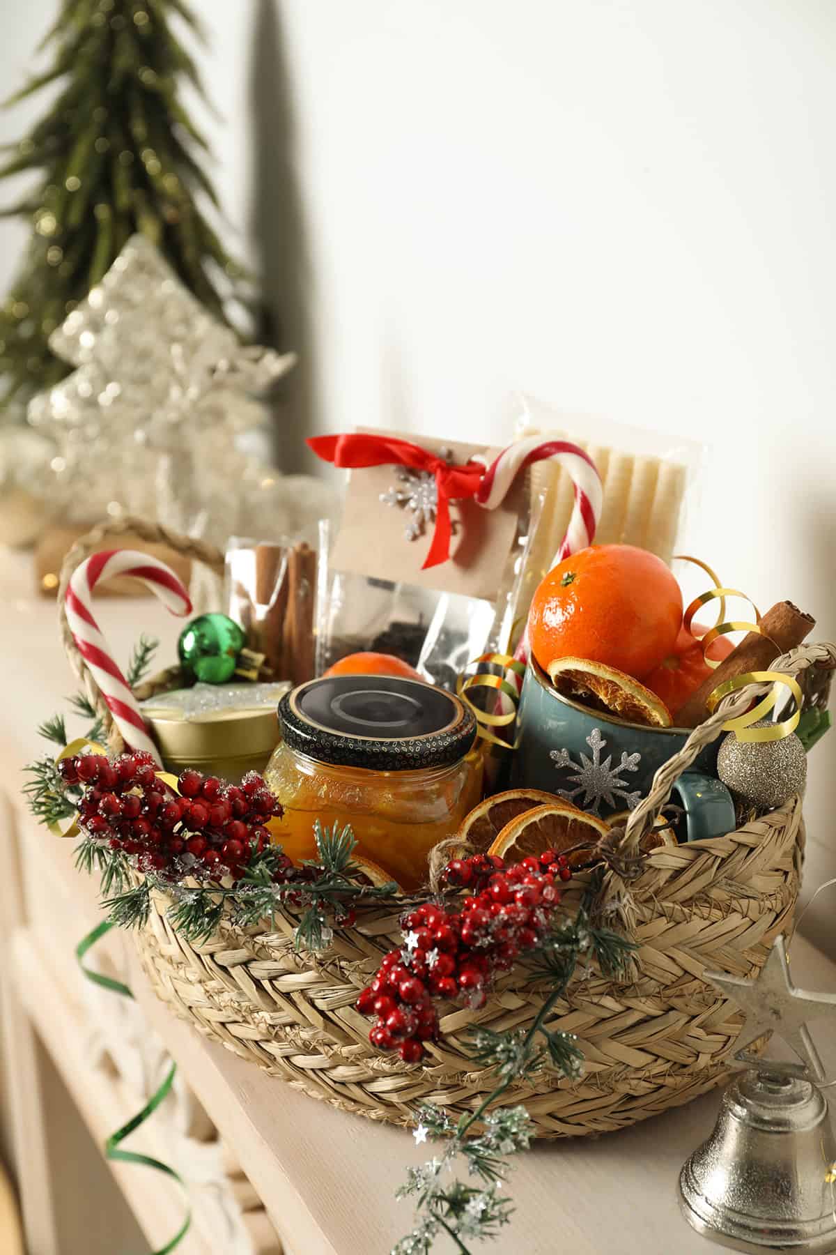 Classic Christmas Basket with Preserves and Candy Canes