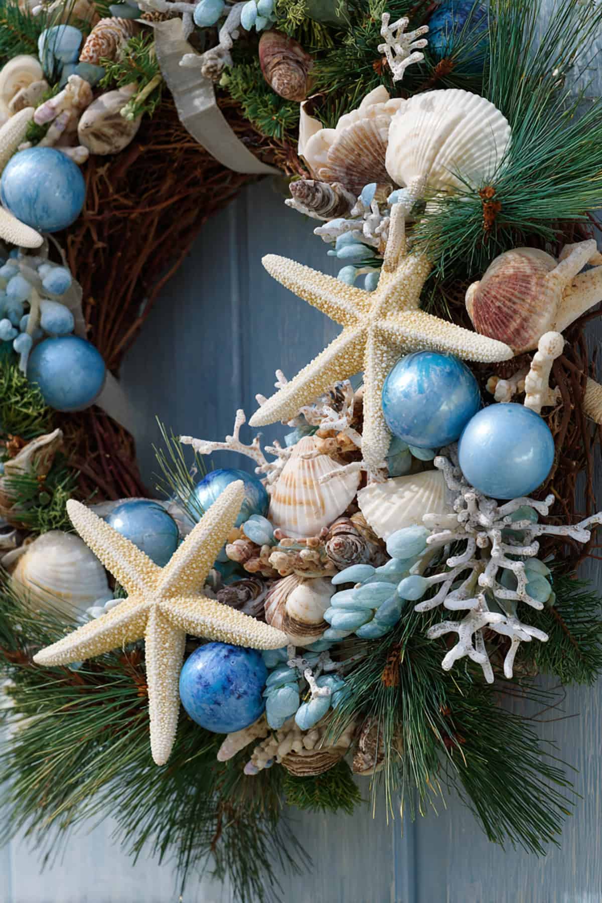 Coastal Blue Seashell Christmas Wreath