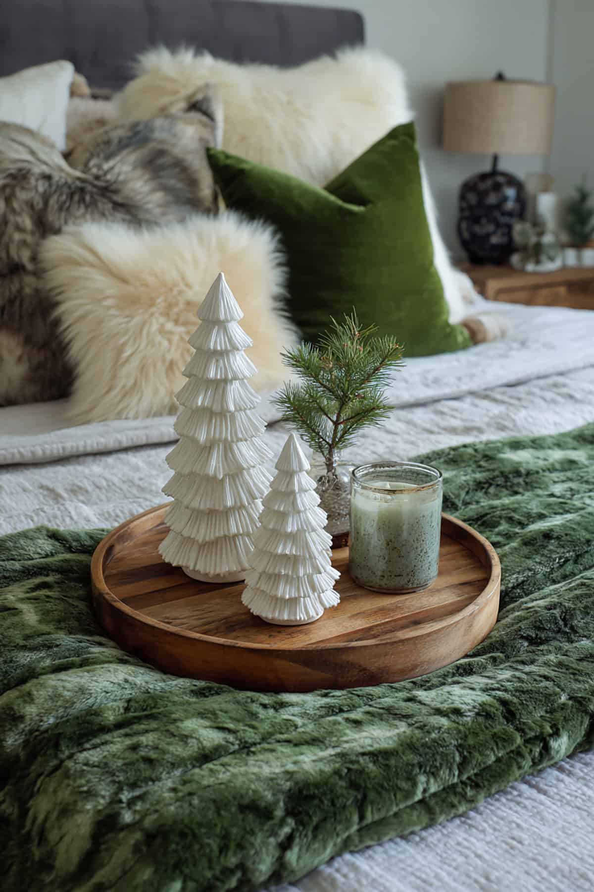 Cozy Bedroom Tray with Ceramic Trees