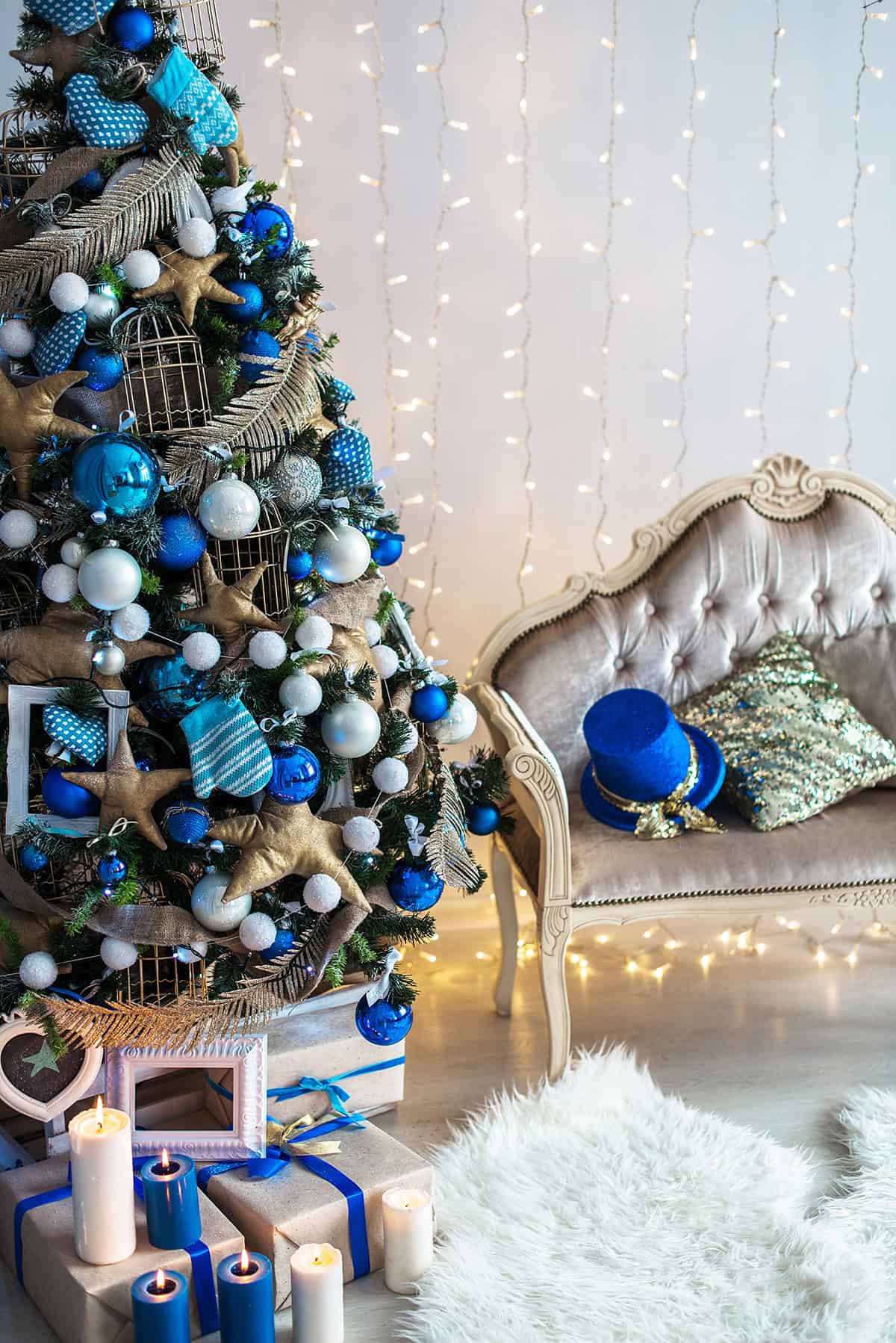 Deep Blue Ornaments Against Soft Beige