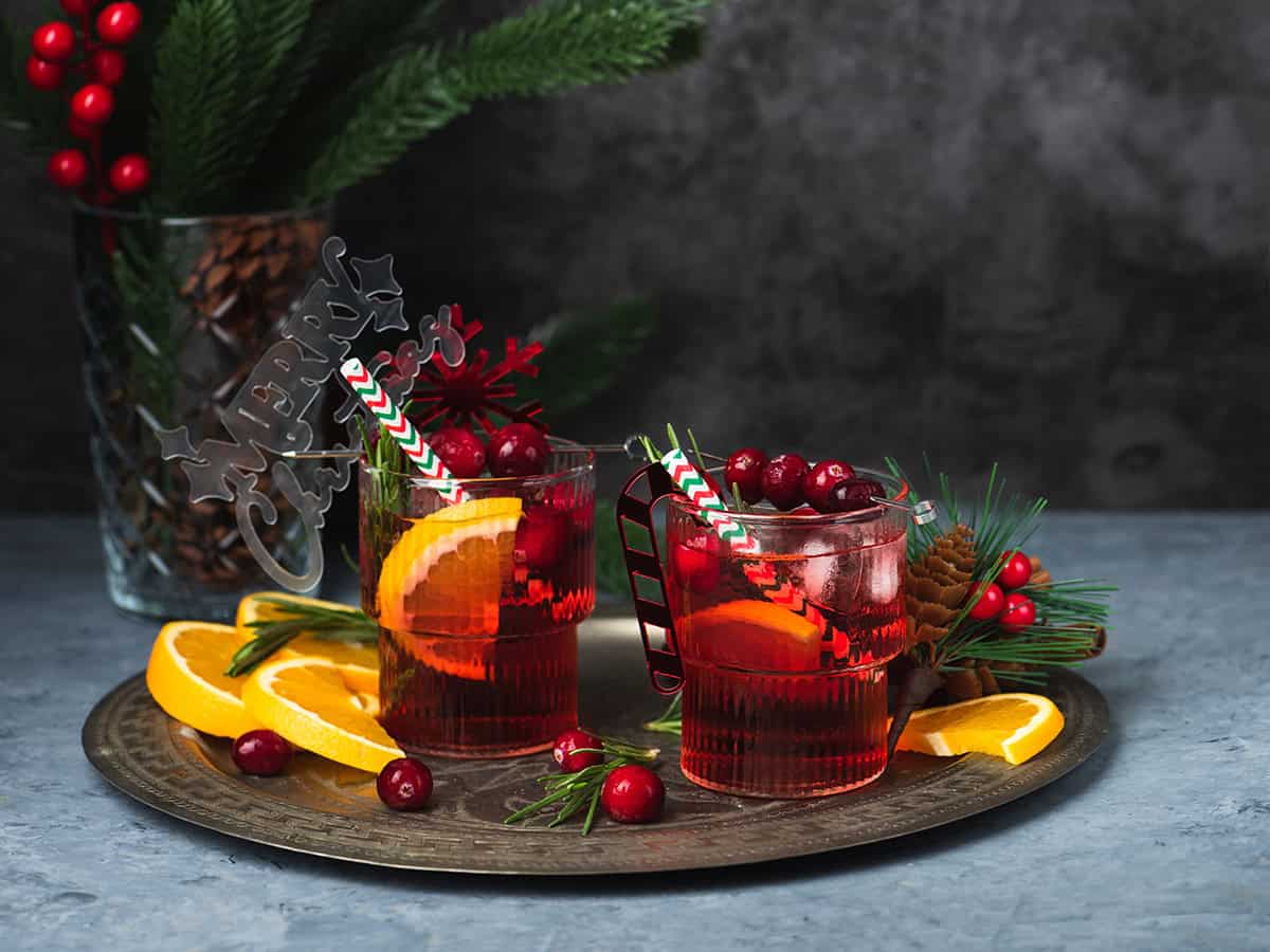 Festive Drink Tray with Cranberry Cocktails