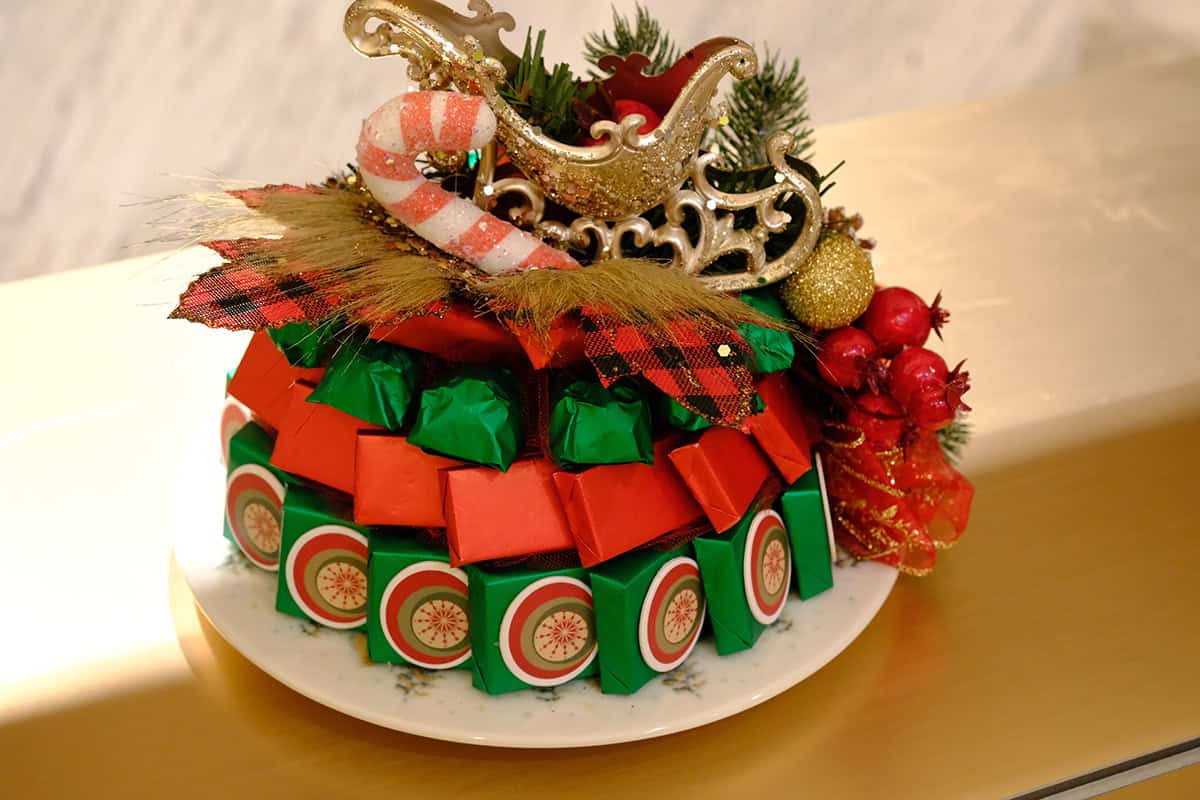 Gift Wrapped Chocolate Tray with Festive Sleigh Topper