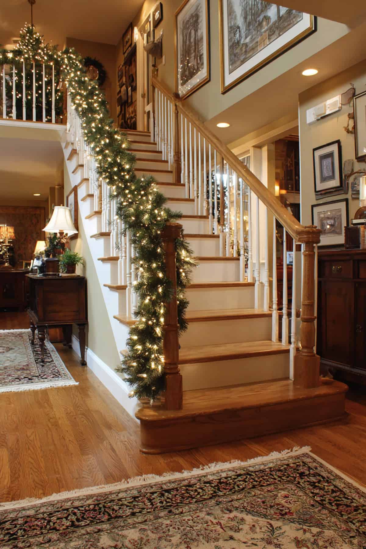 Light Garland Wrapped Around Stair Rail (If Room Is Open Plan)