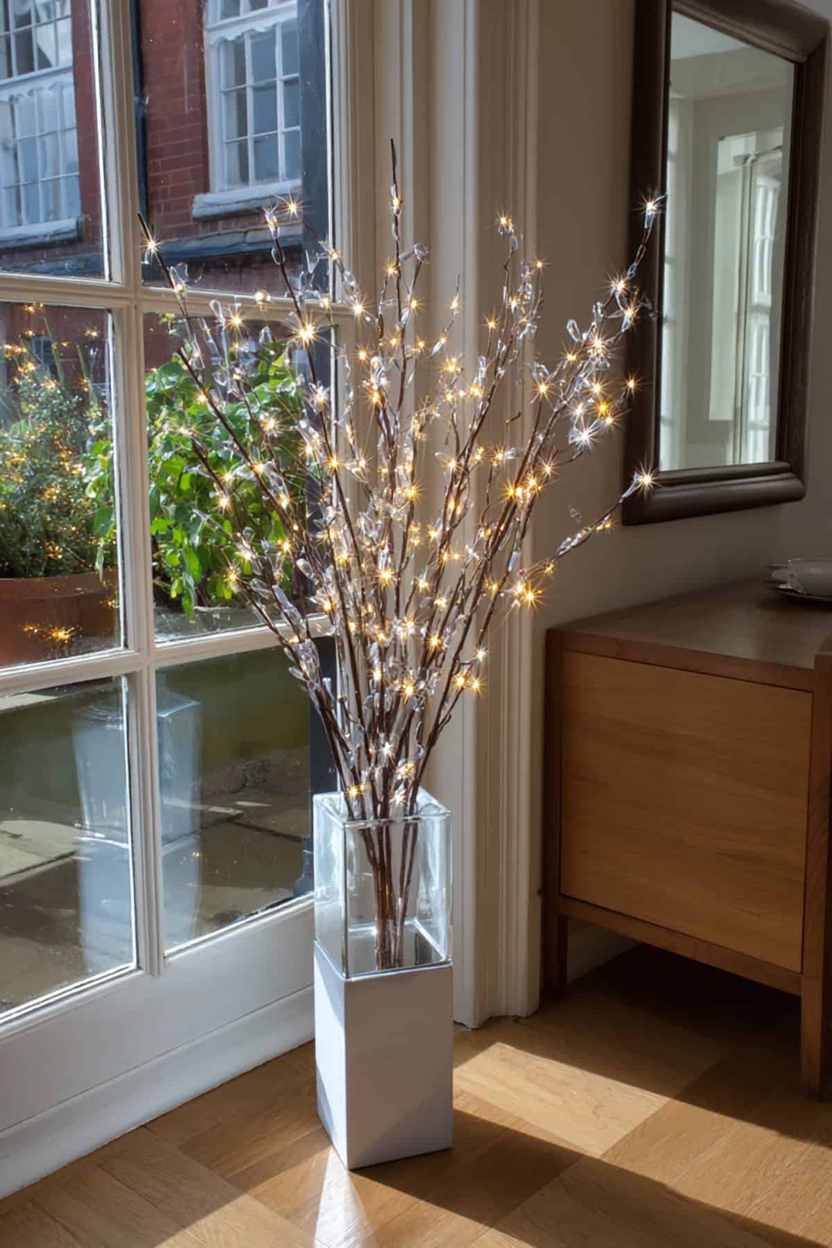 Light Up Branches in a Vase