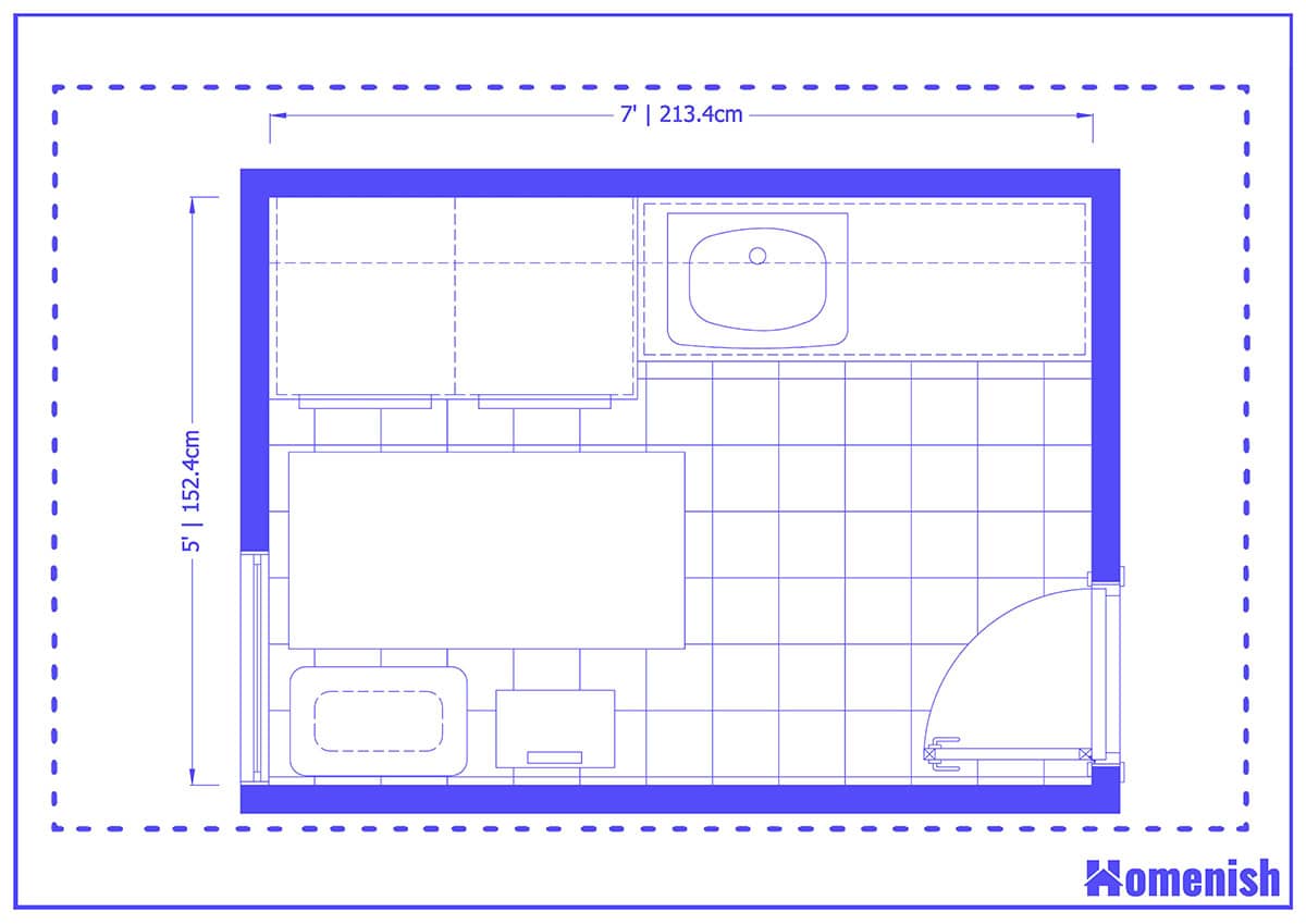 Long Laundry Room with Wall Brackets Layout
