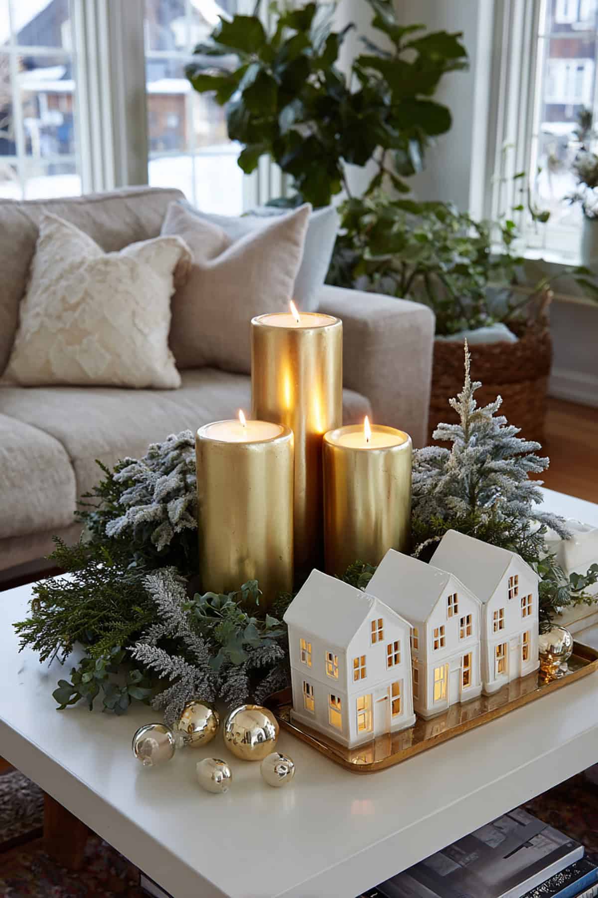 Minimal Gold and White Candle Arrangement