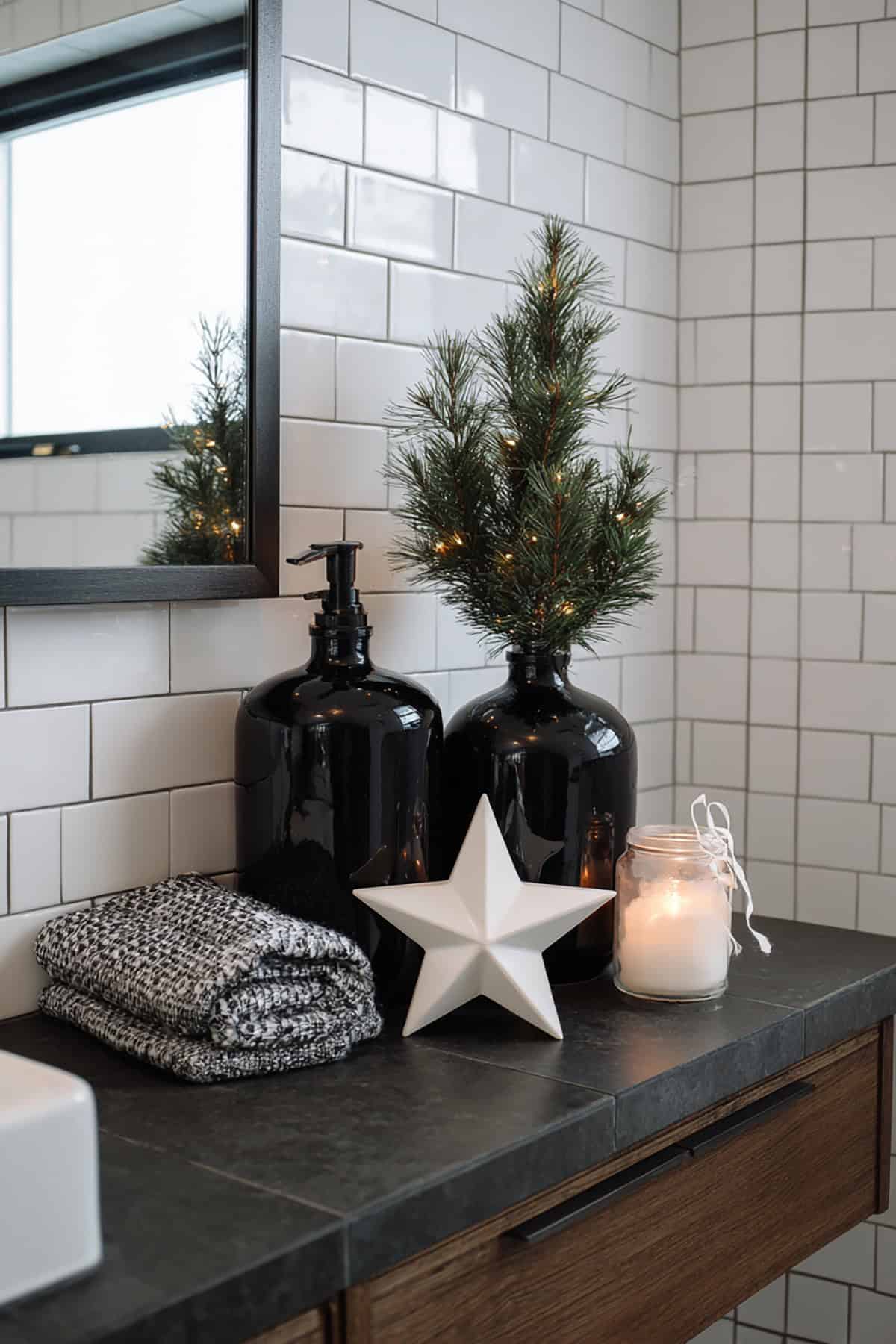 Minimalist Black and White Christmas Bathroom