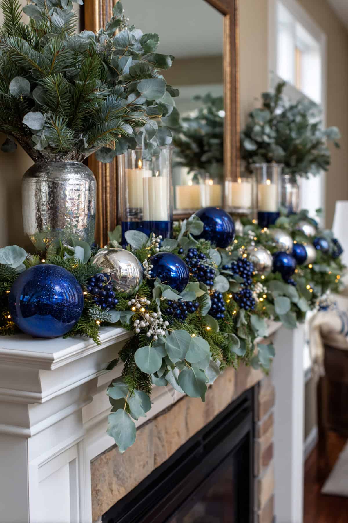 Navy & Silver Mantel Garland