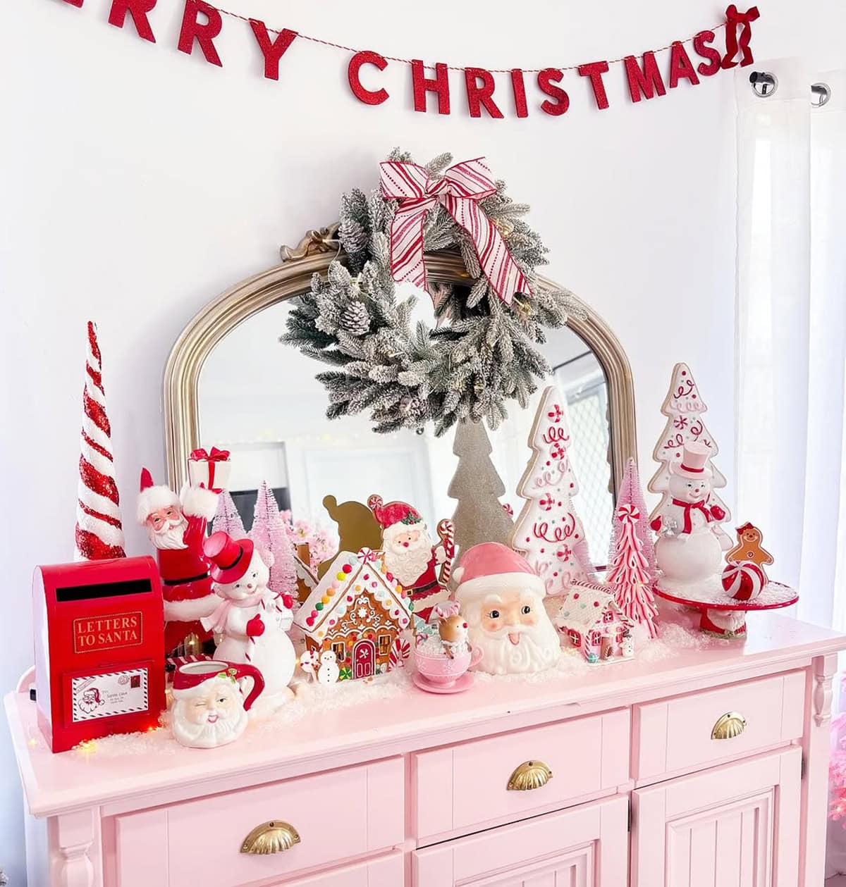 Pink Christmas Dresser With Candy Accents