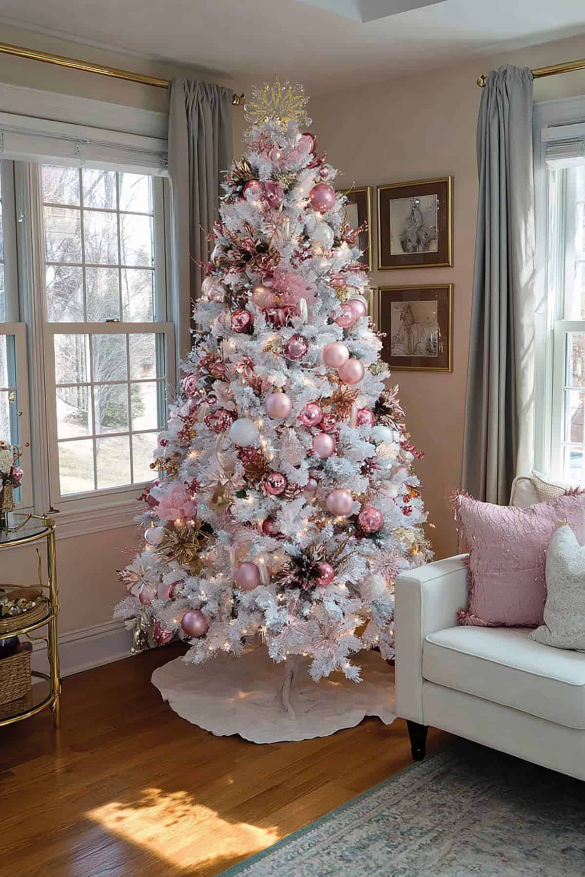 Pink Flocked Tree With Metallic Accents