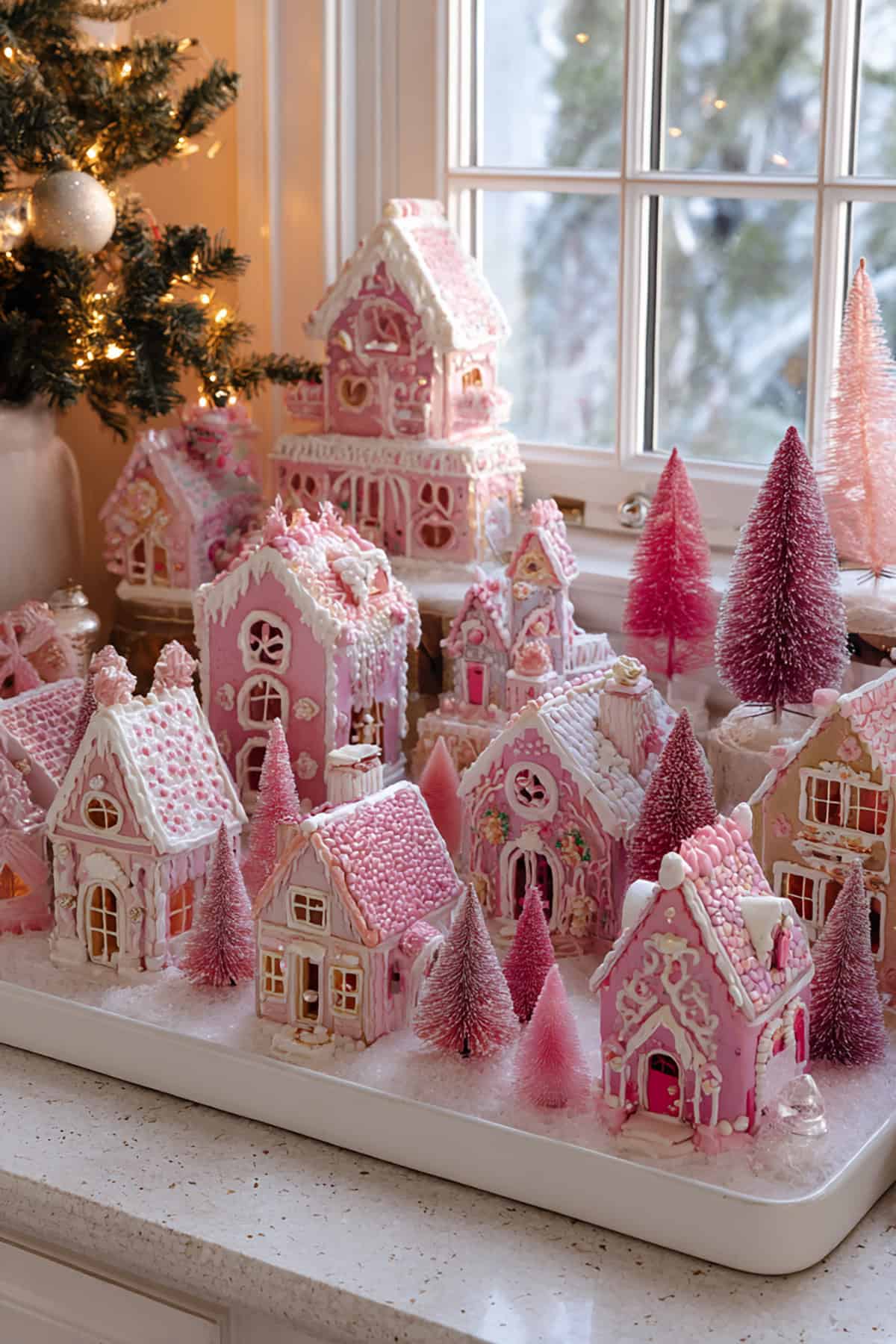 Pink Gingerbread House Village