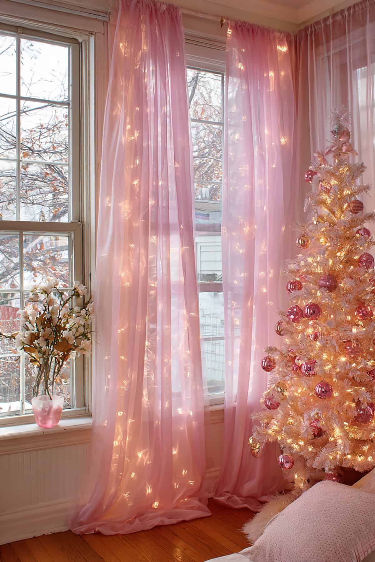 Pink Window Curtain Light Display