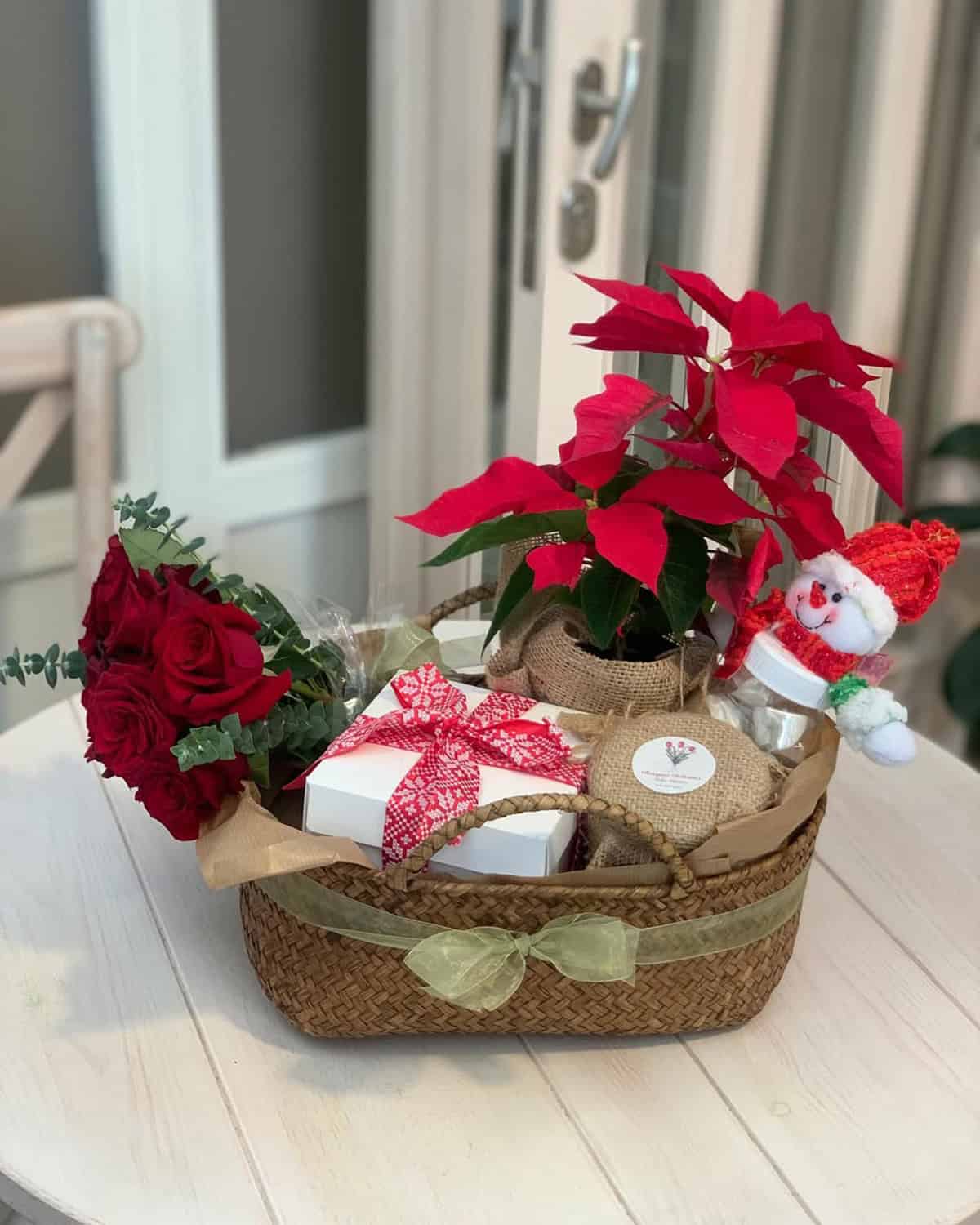 Poinsettia and Rose Gift Basket