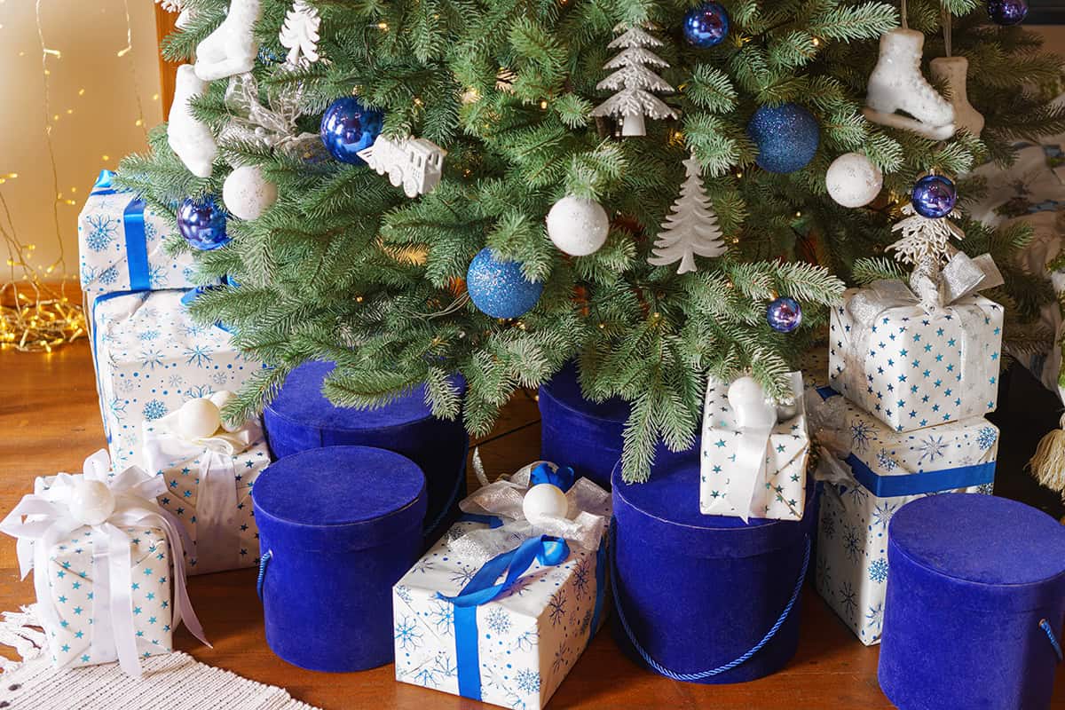 Rich Blue Gifts Under the Tree