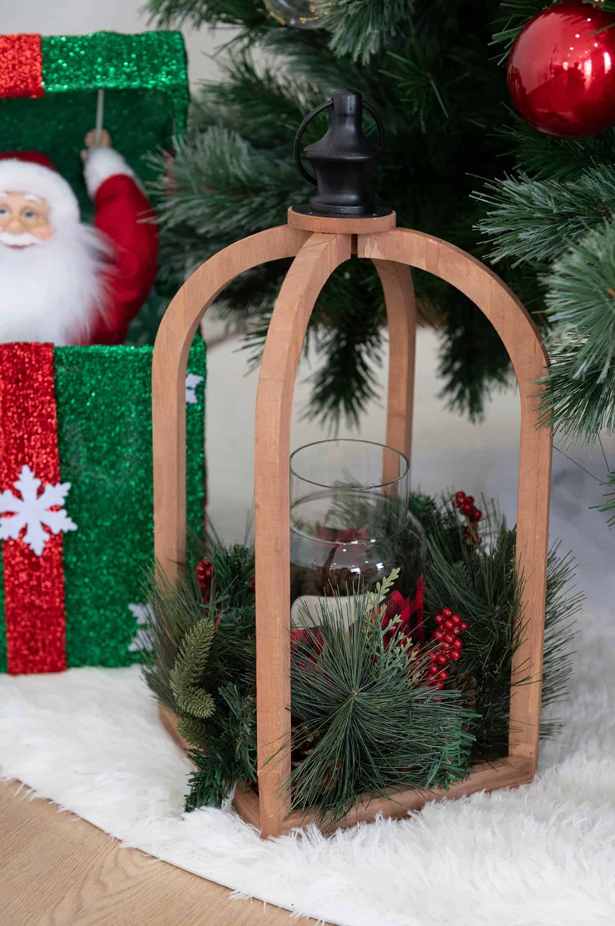 Rustic Lantern with Evergreen Base